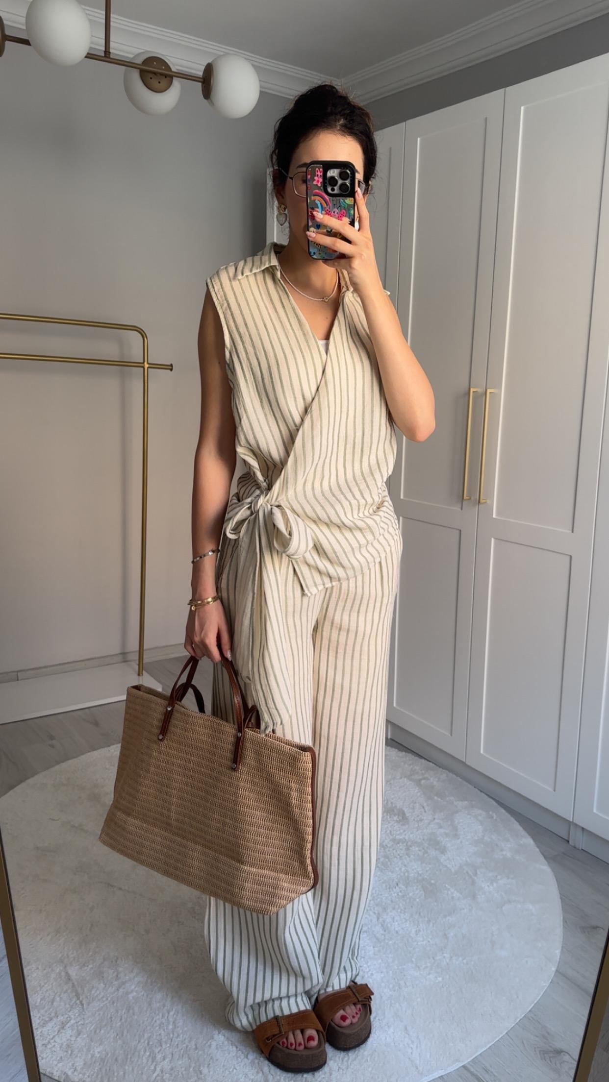 MÜSLİN YEŞİL ÇİZLİGİ PANTOLON