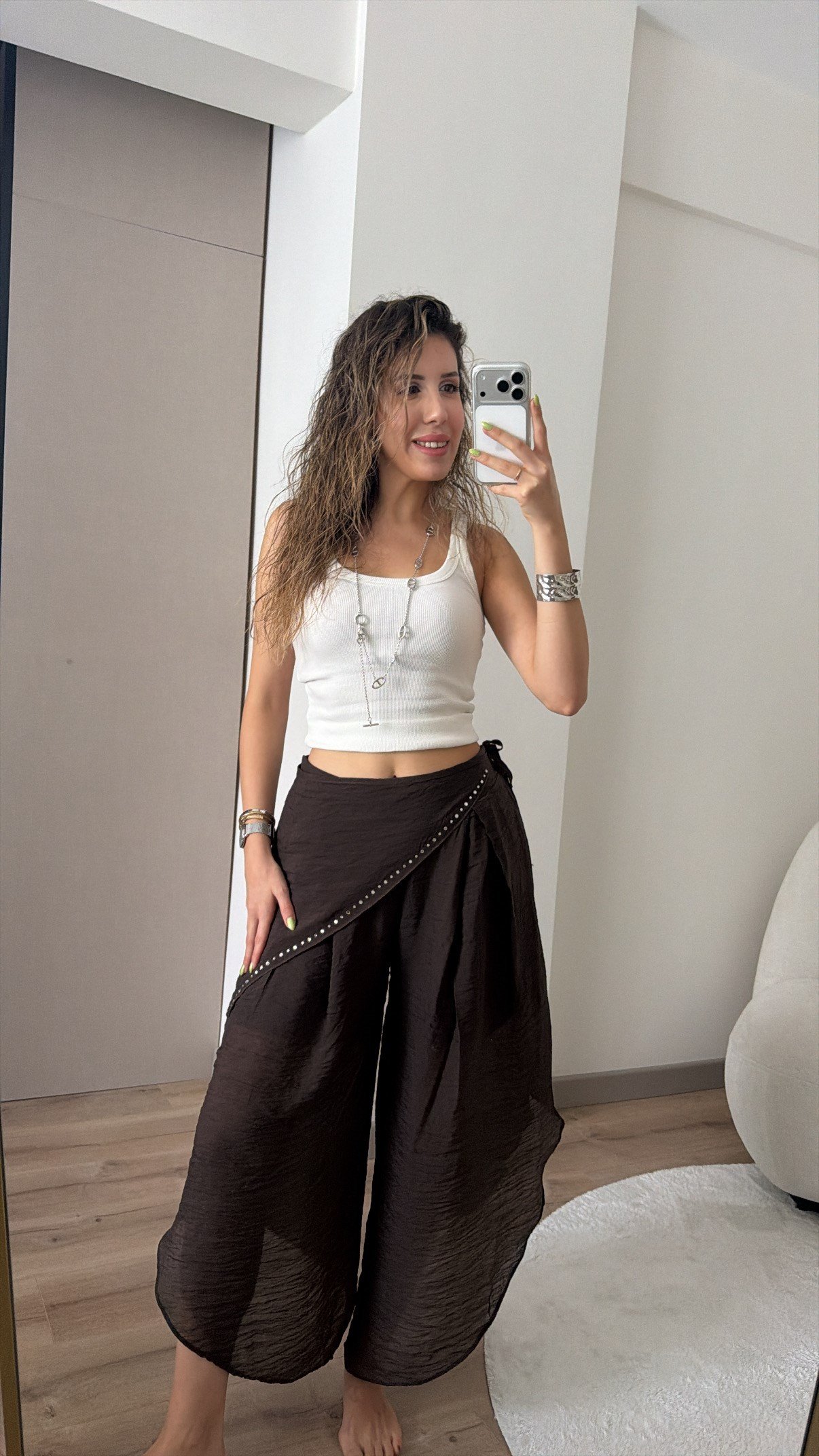 TENSEL KUMAŞ KAHVE MANİFESTT PANTOLON