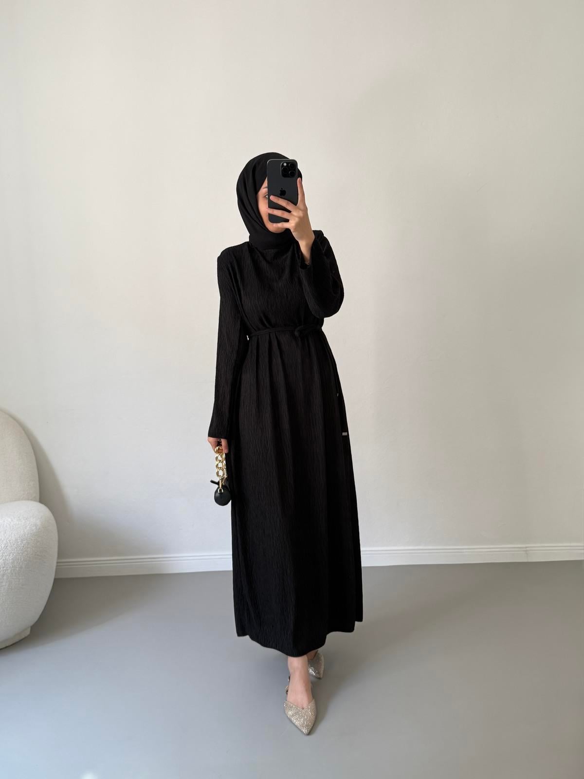 Aller Dokulu Elbise - Siyah