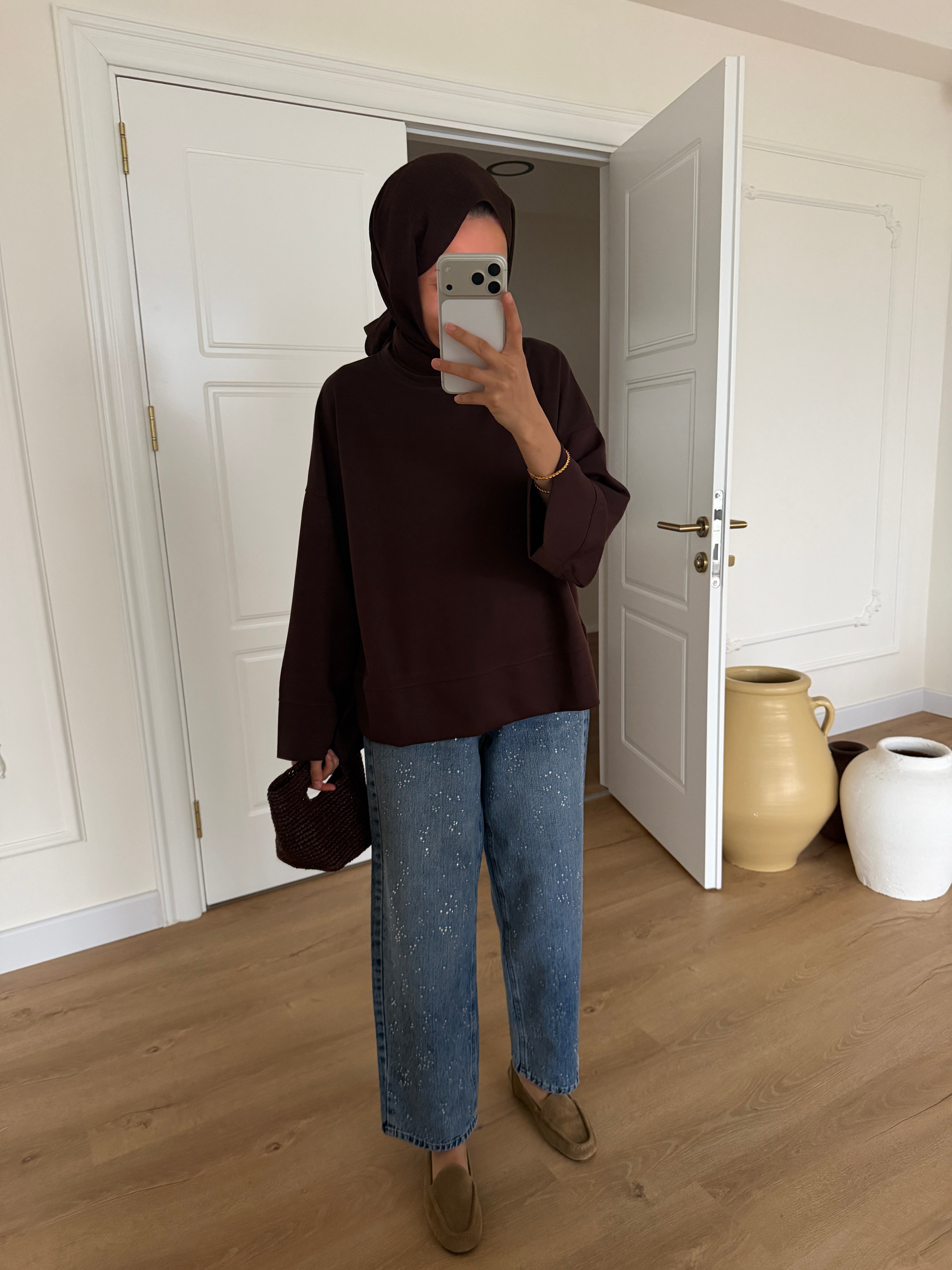 Basic Oversize Tunik - Kahve
