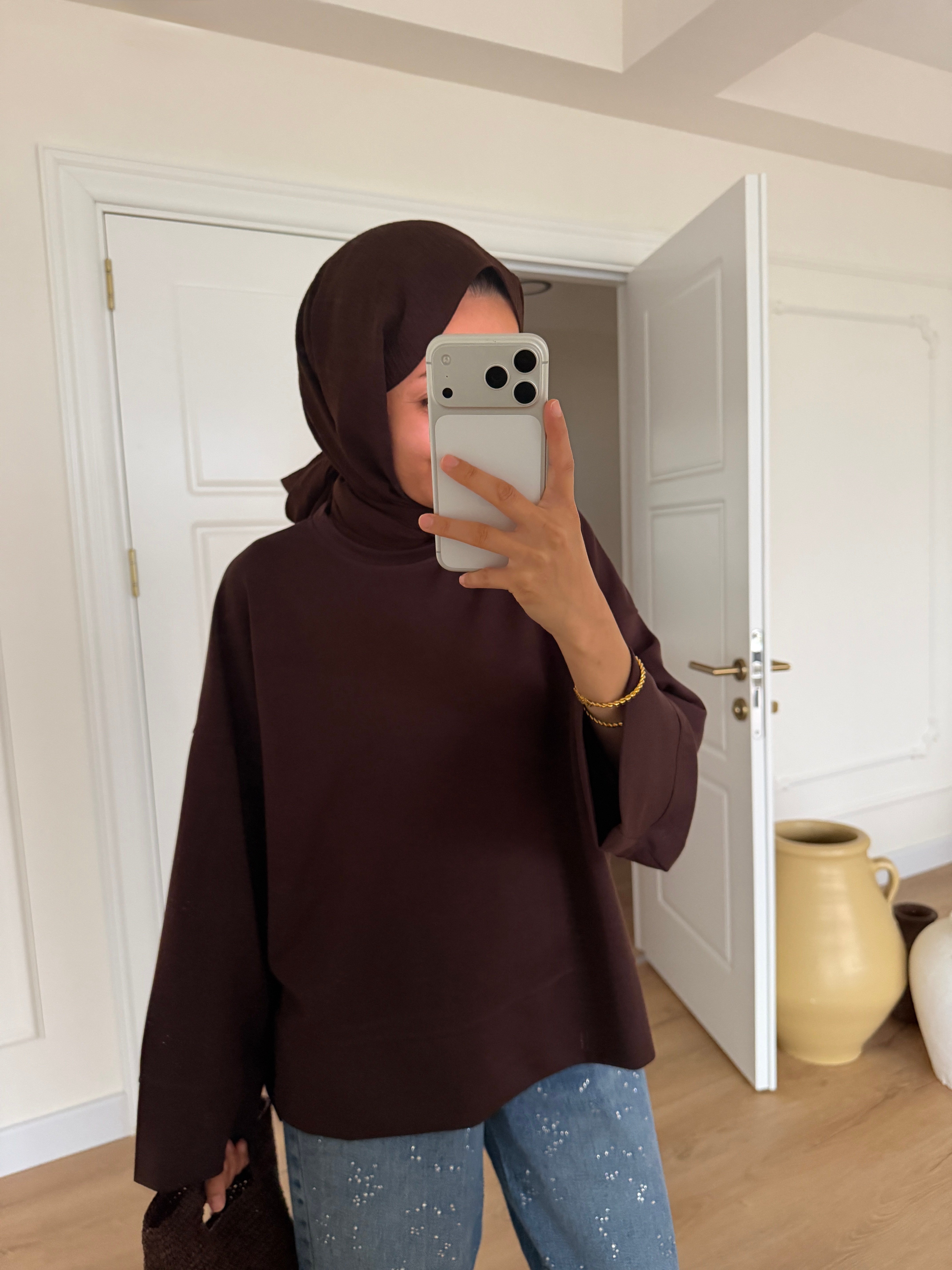 Basic Oversize Tunik - Kahve