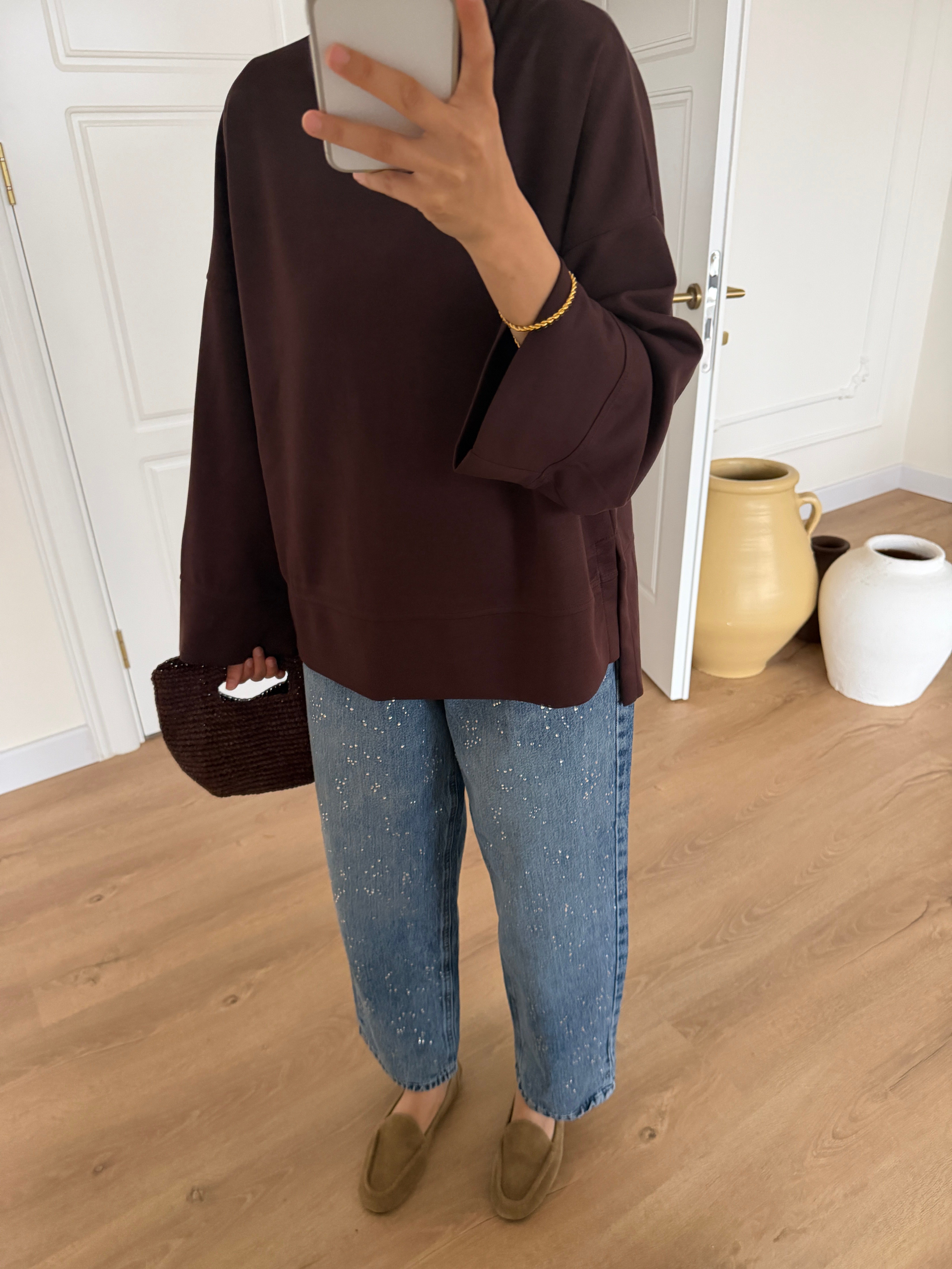 Basic Oversize Tunik - Kahve