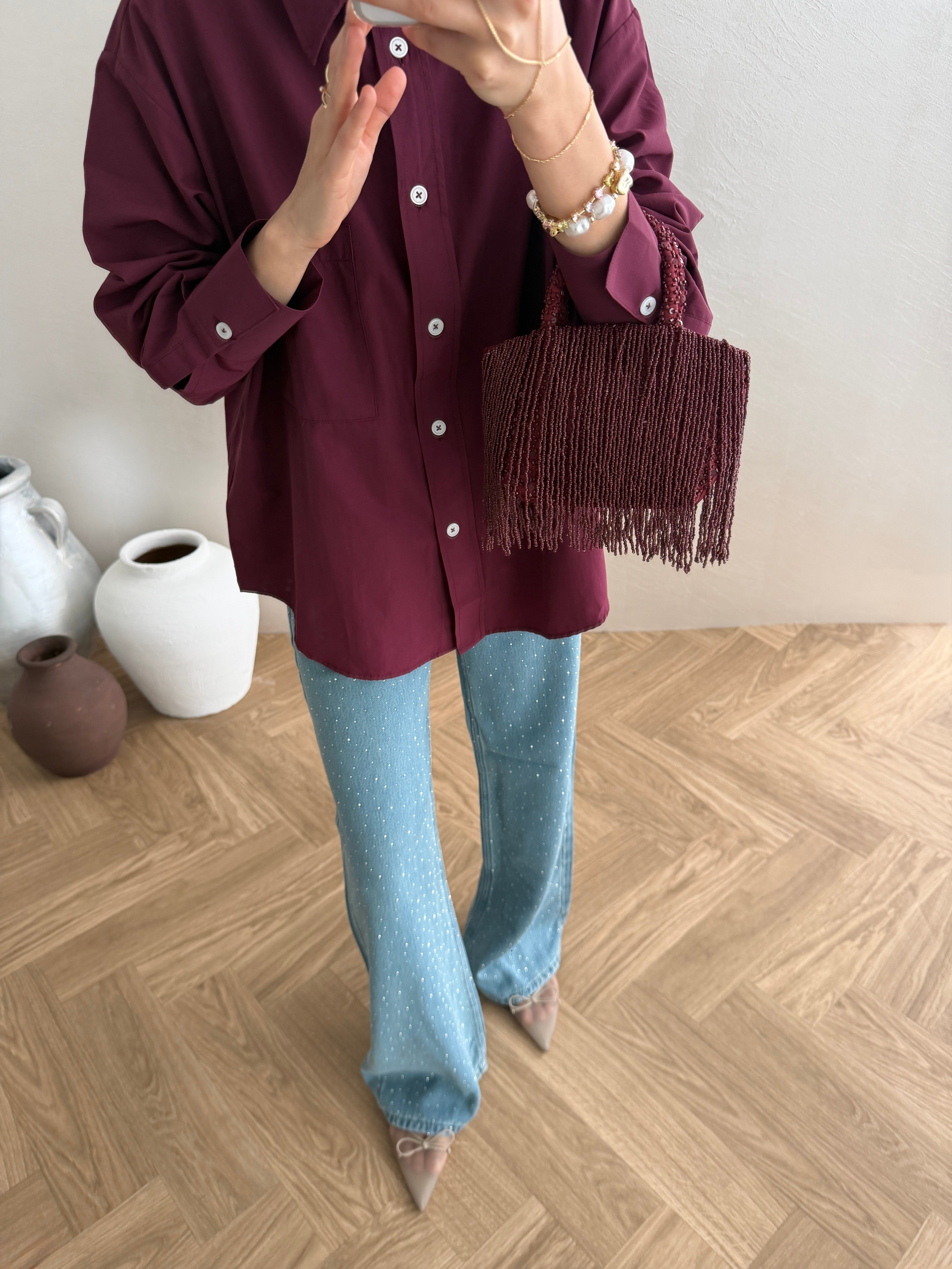 Basic Poplin Gömlek - Bordo