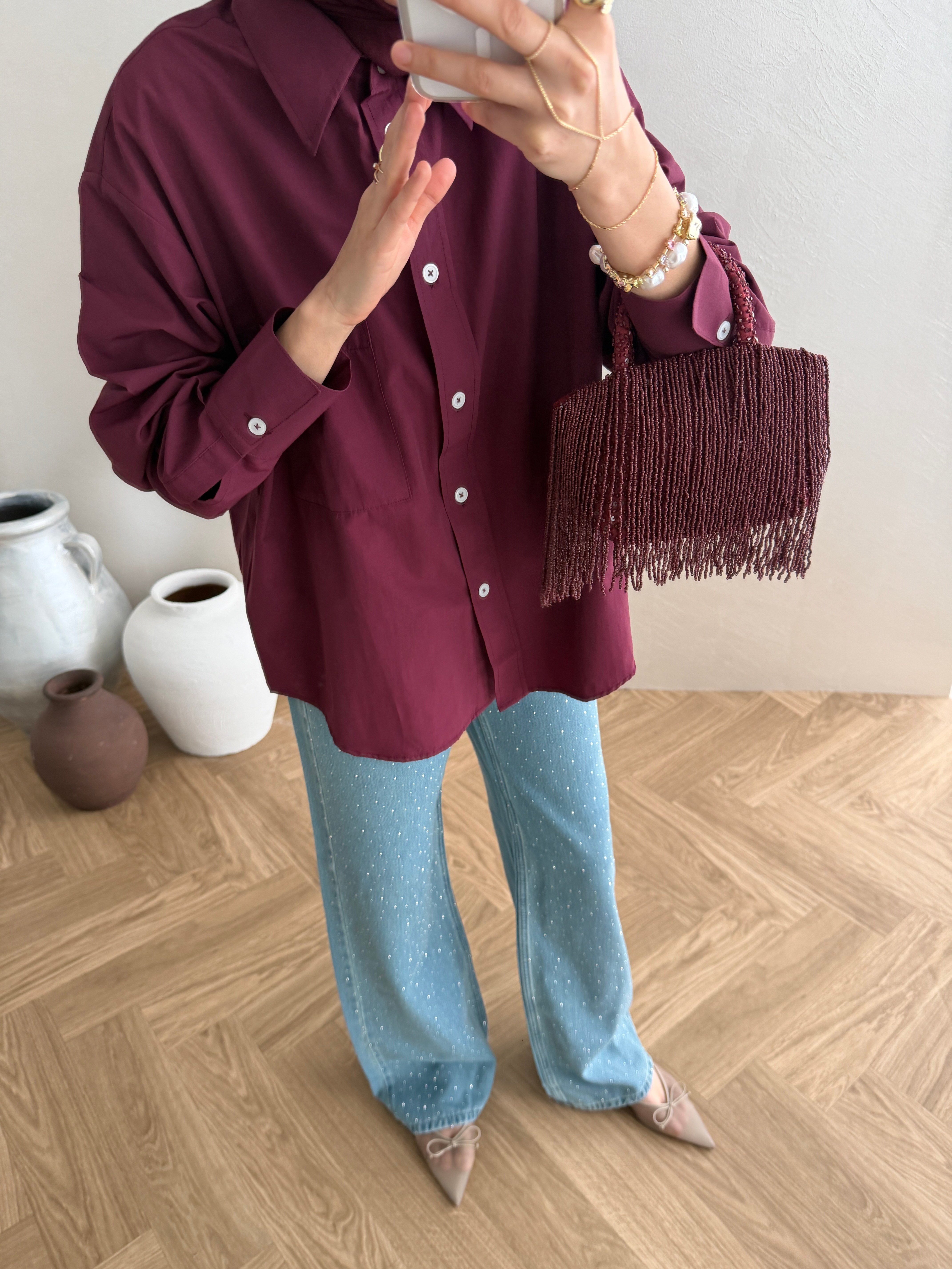 Basic Poplin Gömlek - Bordo