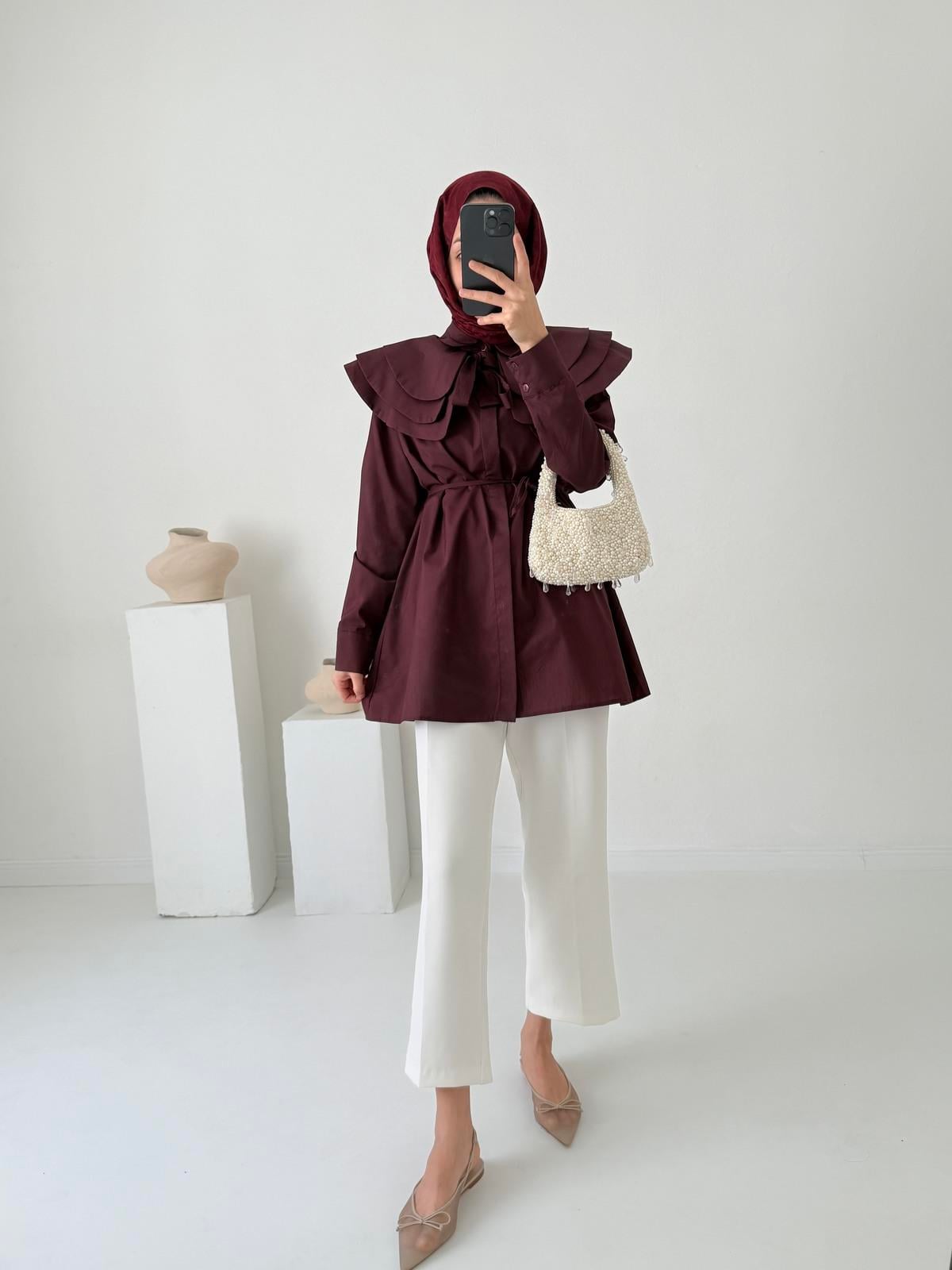 Brode Poplin Gömlek - Bordo 