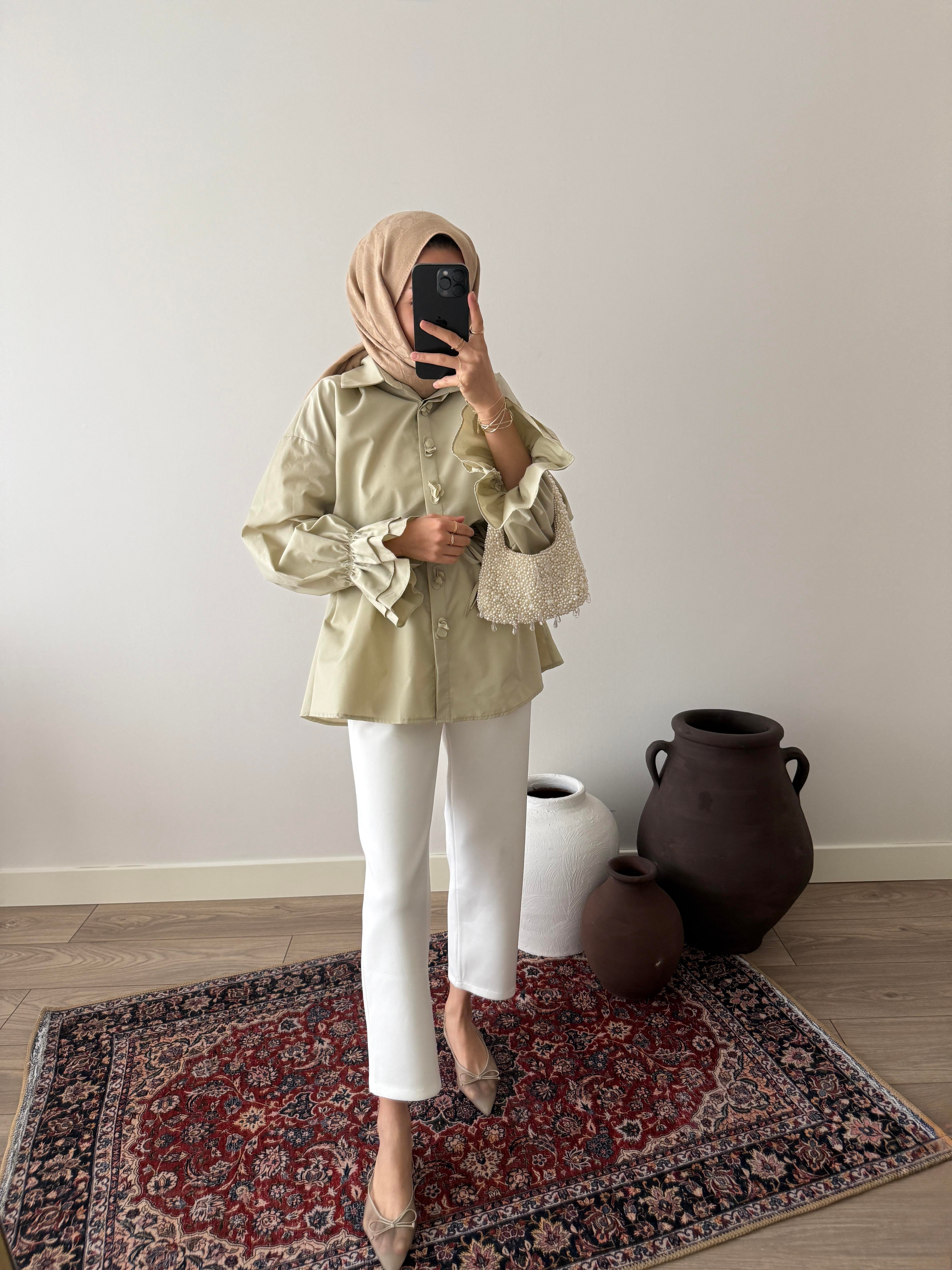 Çicek Düğmeli Poplin Gömlek - Mint