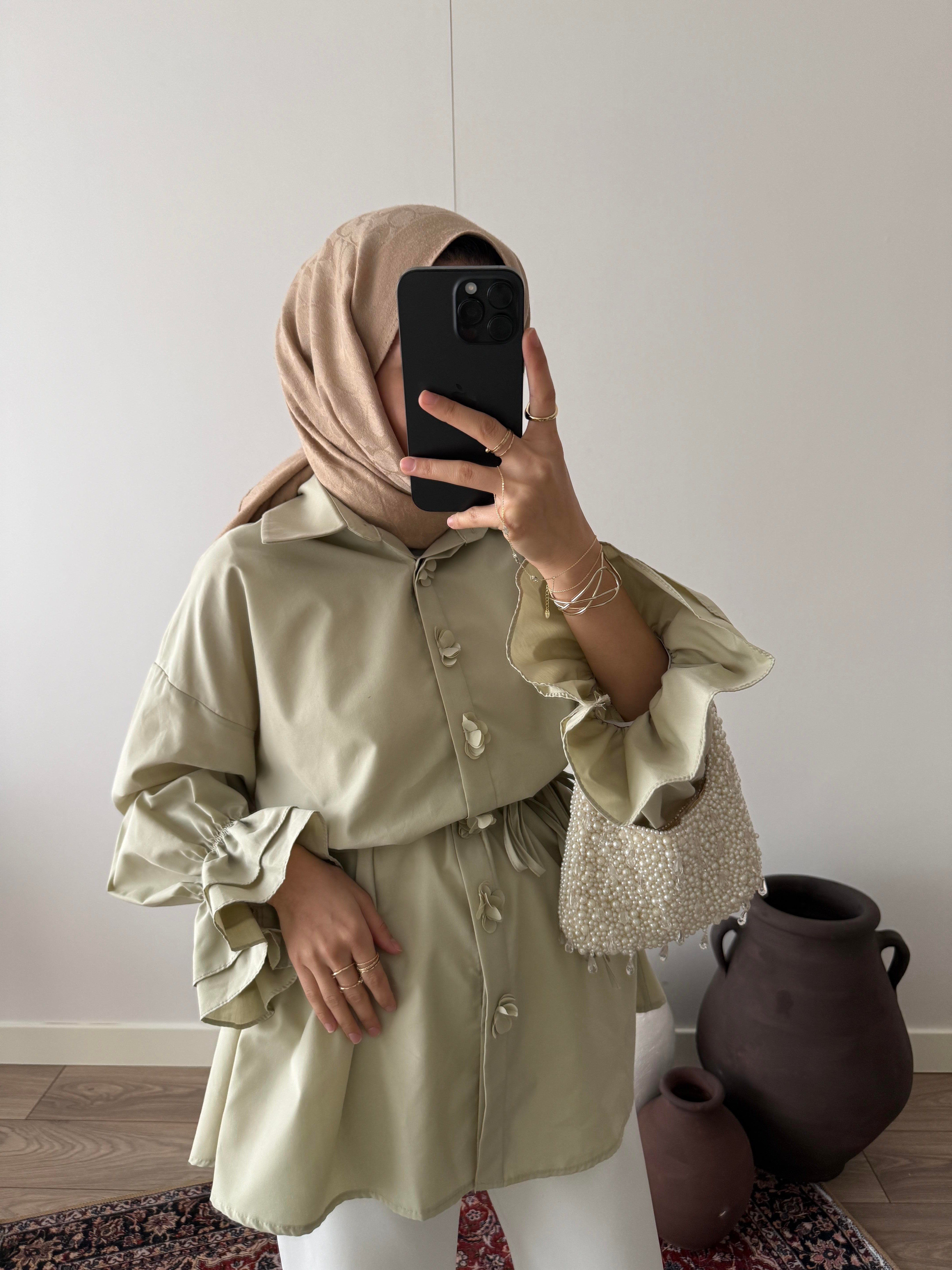 Çicek Düğmeli Poplin Gömlek - Mint