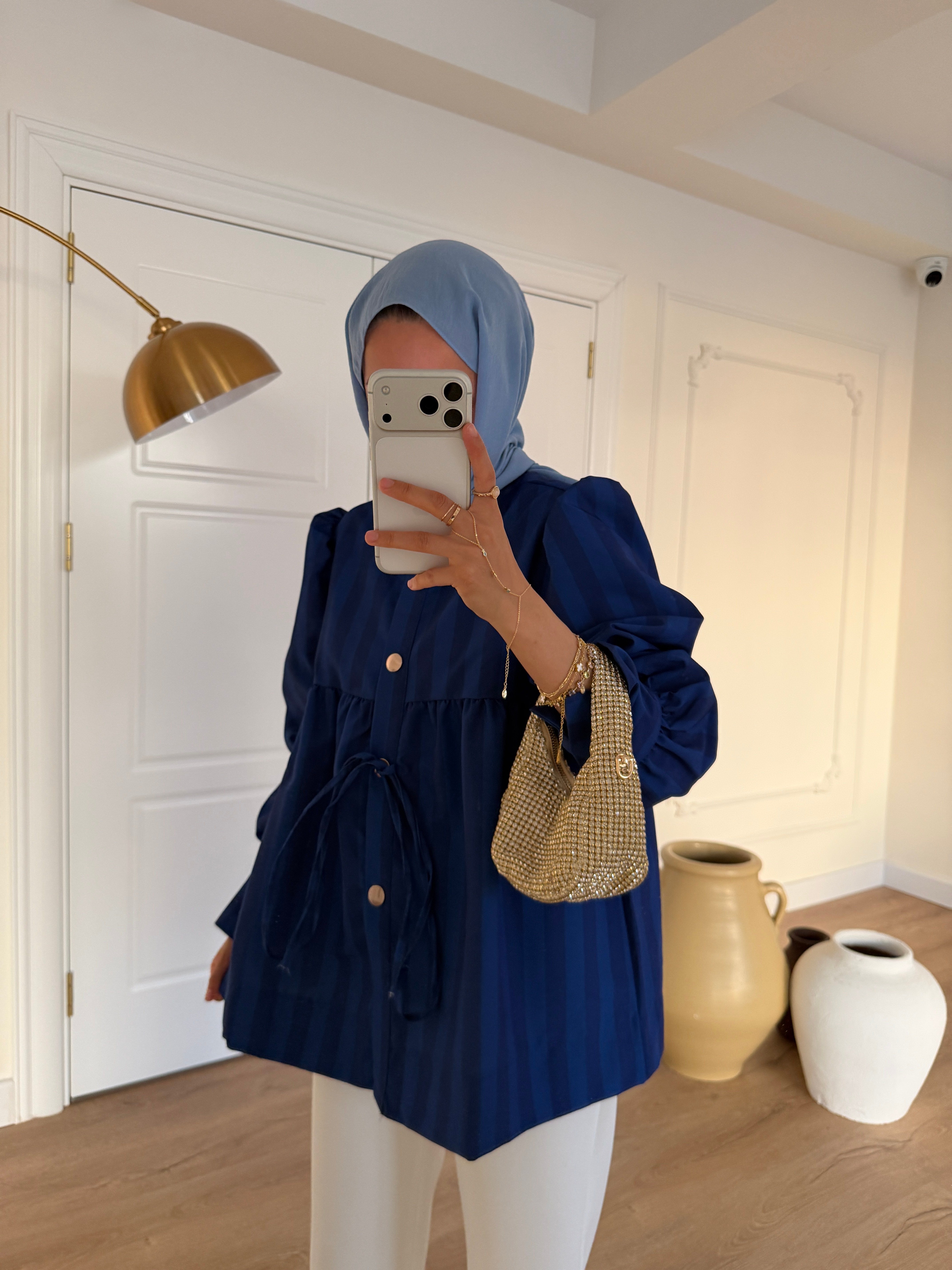 Çizgili Gold Ceket - Lacivert