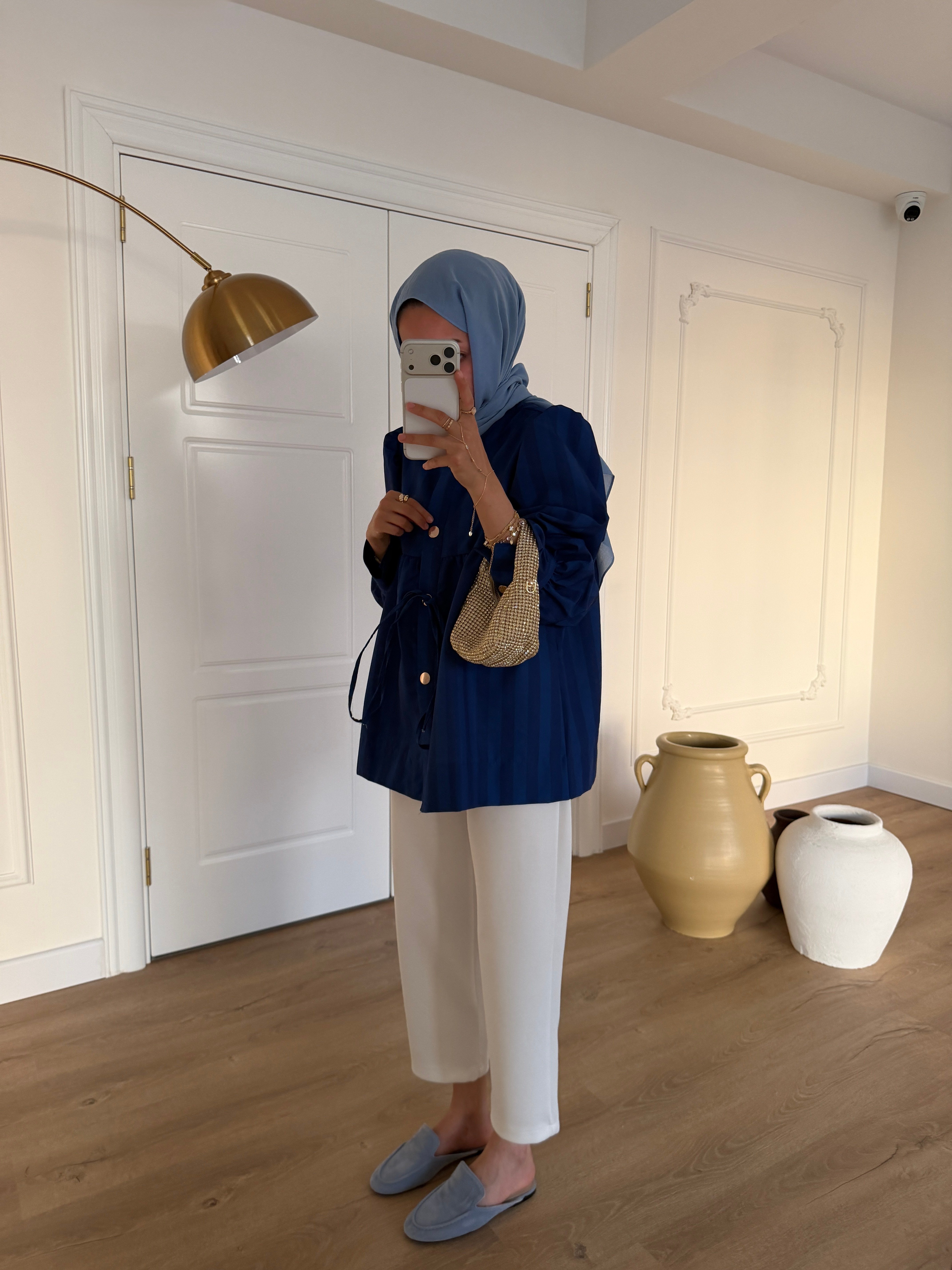 Çizgili Gold Ceket - Lacivert