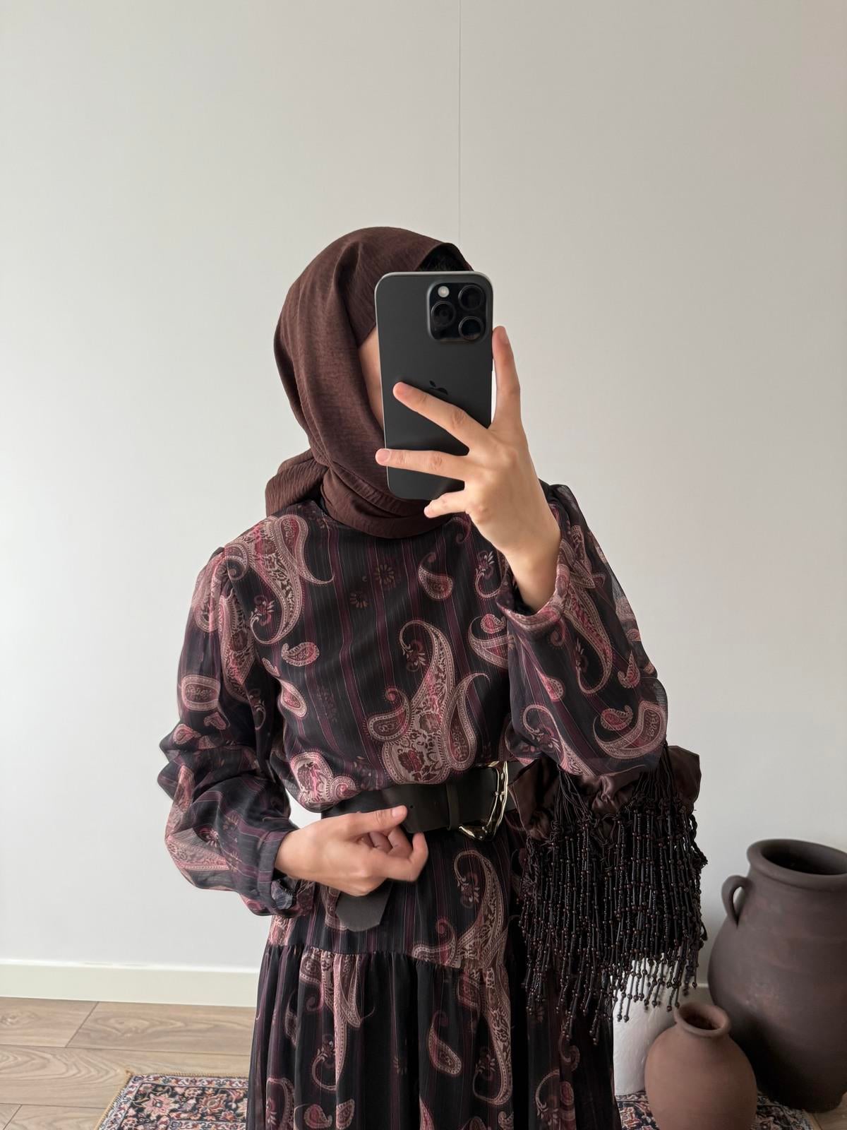 Dama Şifon Elbise - Kahve