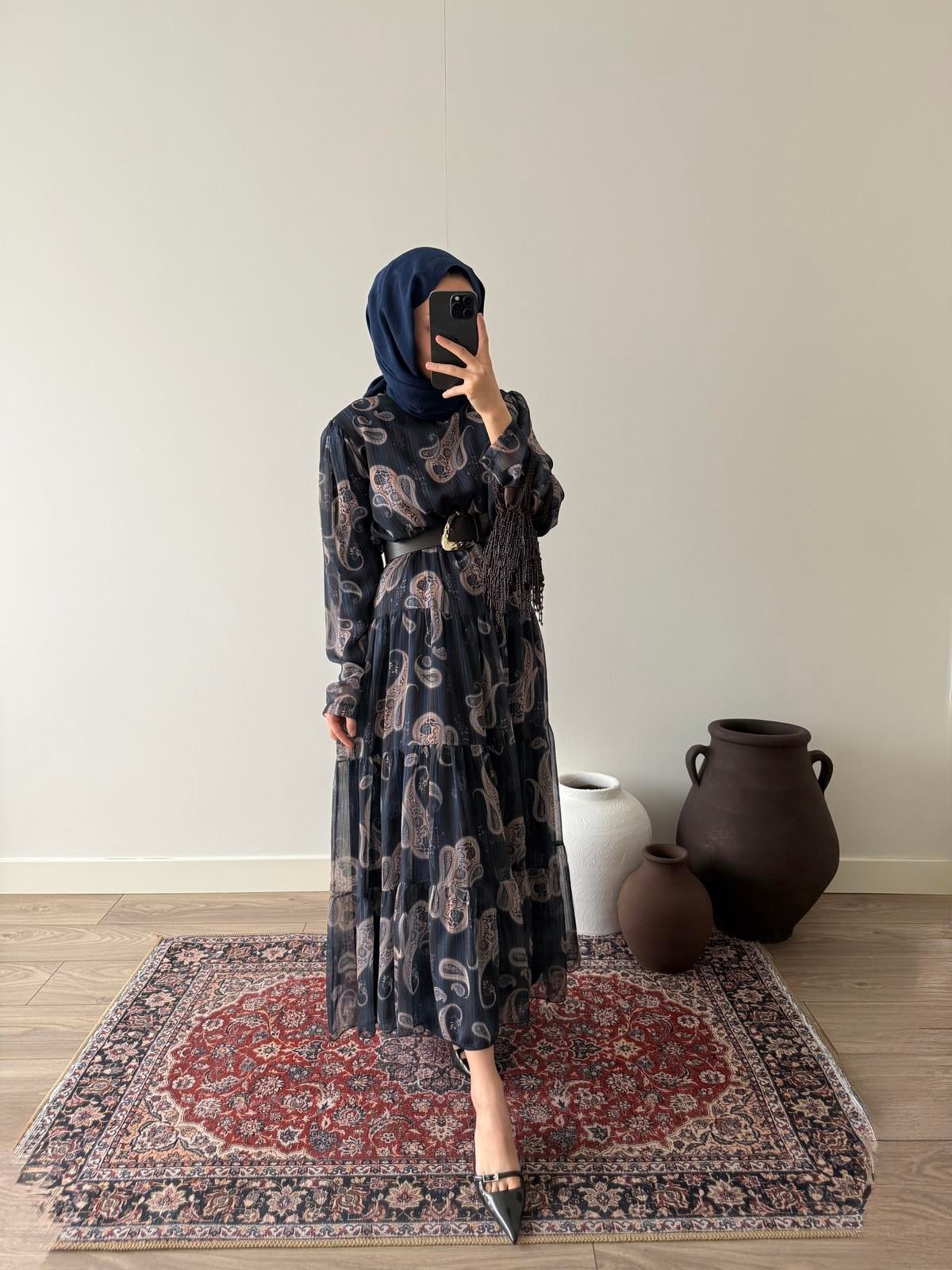 Dama Şifon Elbise - Lacivert