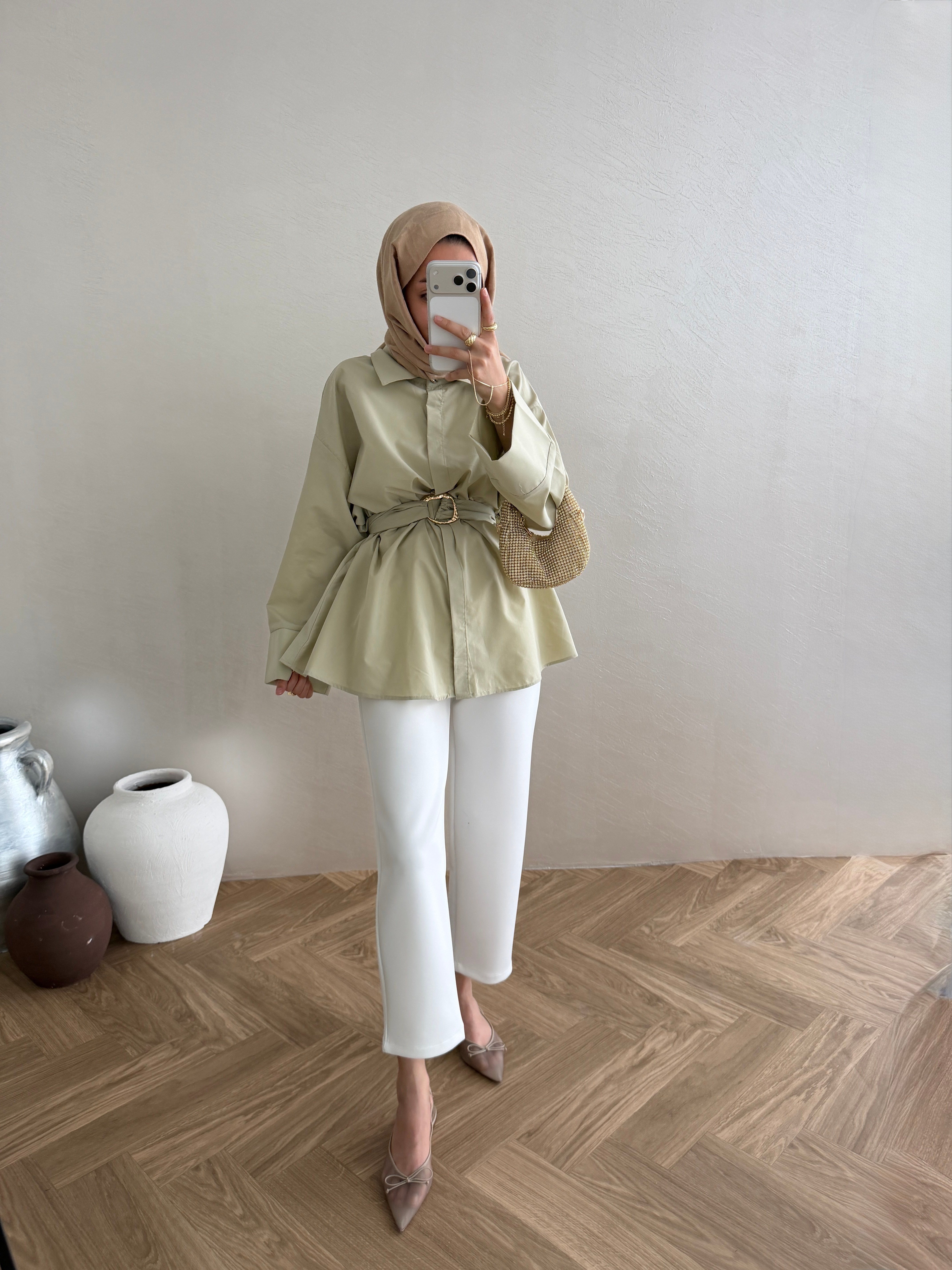 Gold Tokalı Gömlek - Mint