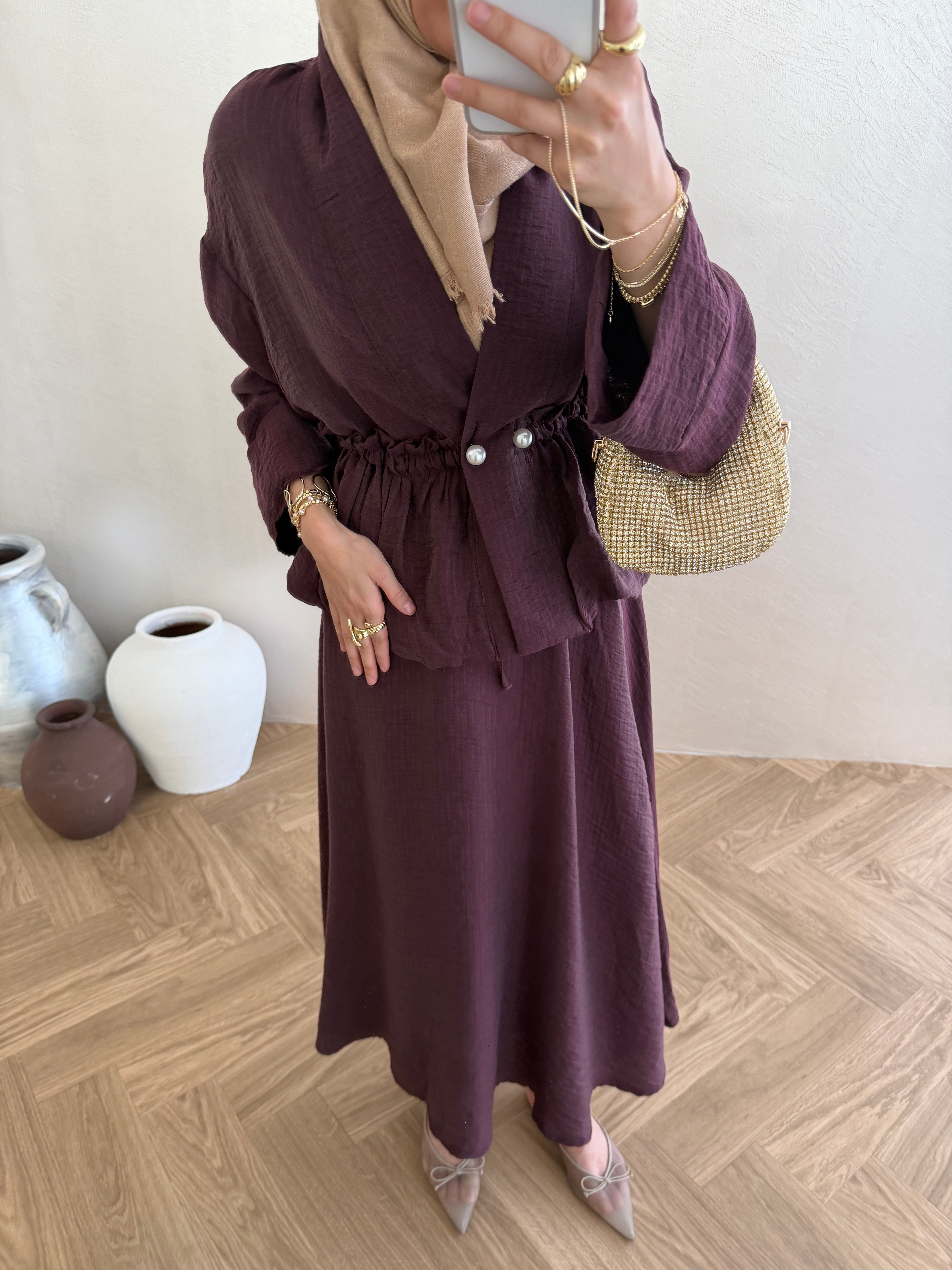 İncili Vual Takım - Bordo