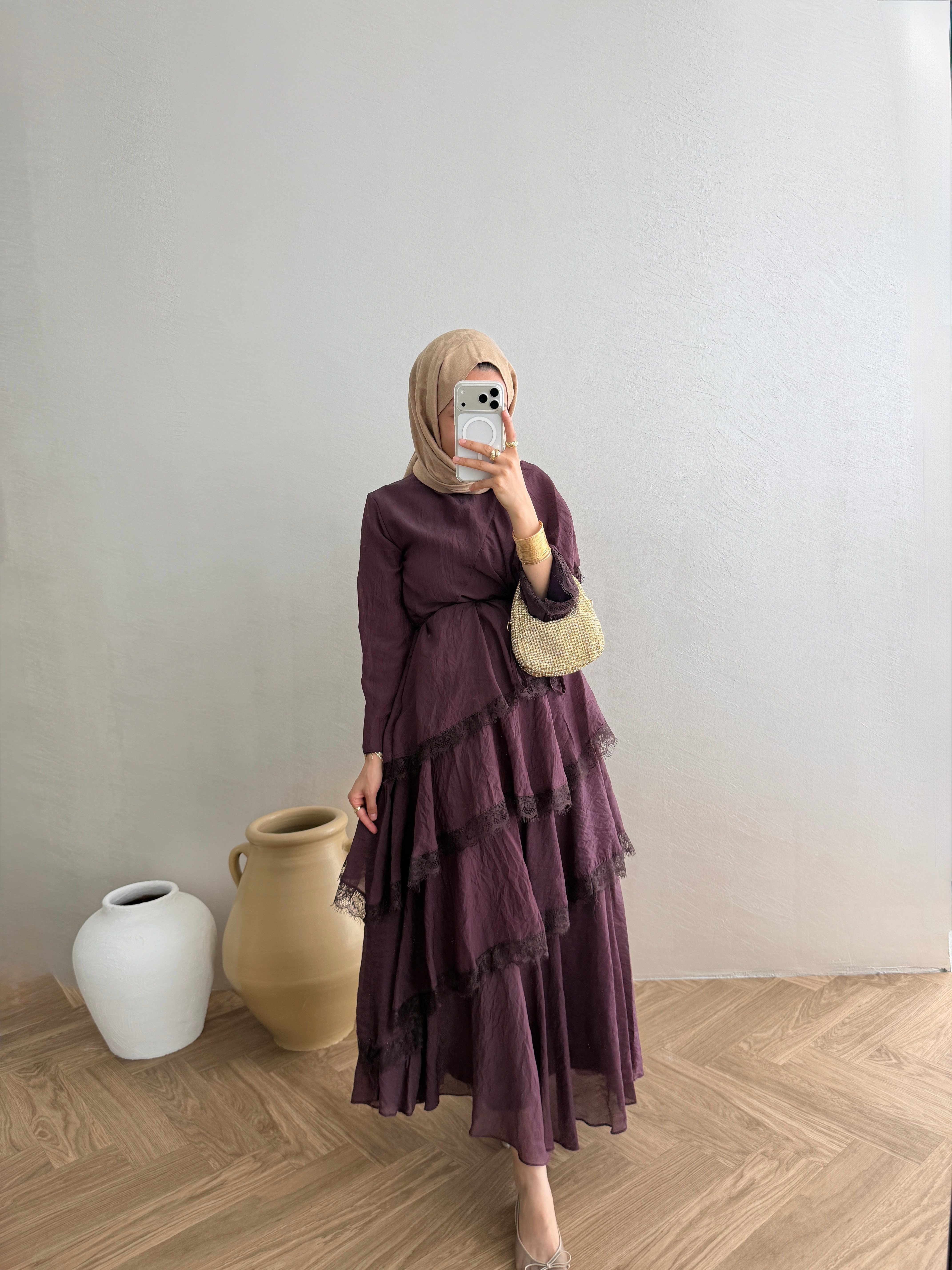 Kat Kat Dantelli Elbise - Bordo 