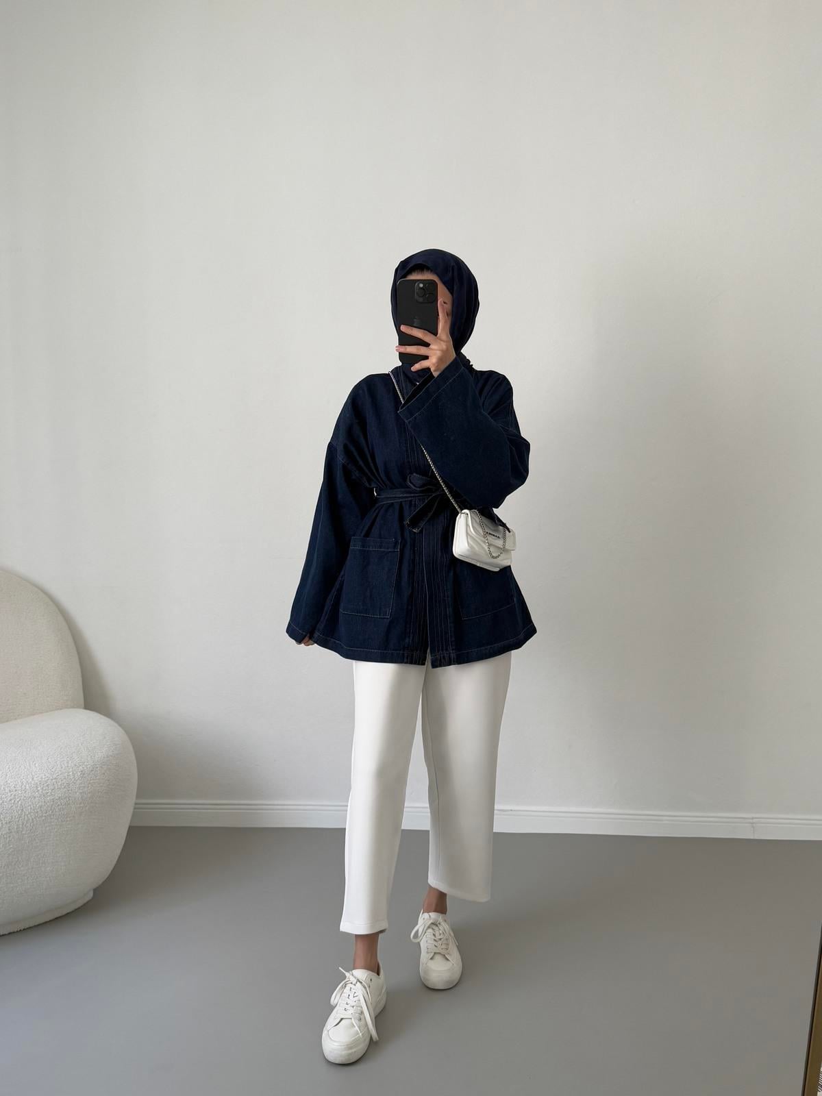 Kot Kimono Ceket - Koyu Kot