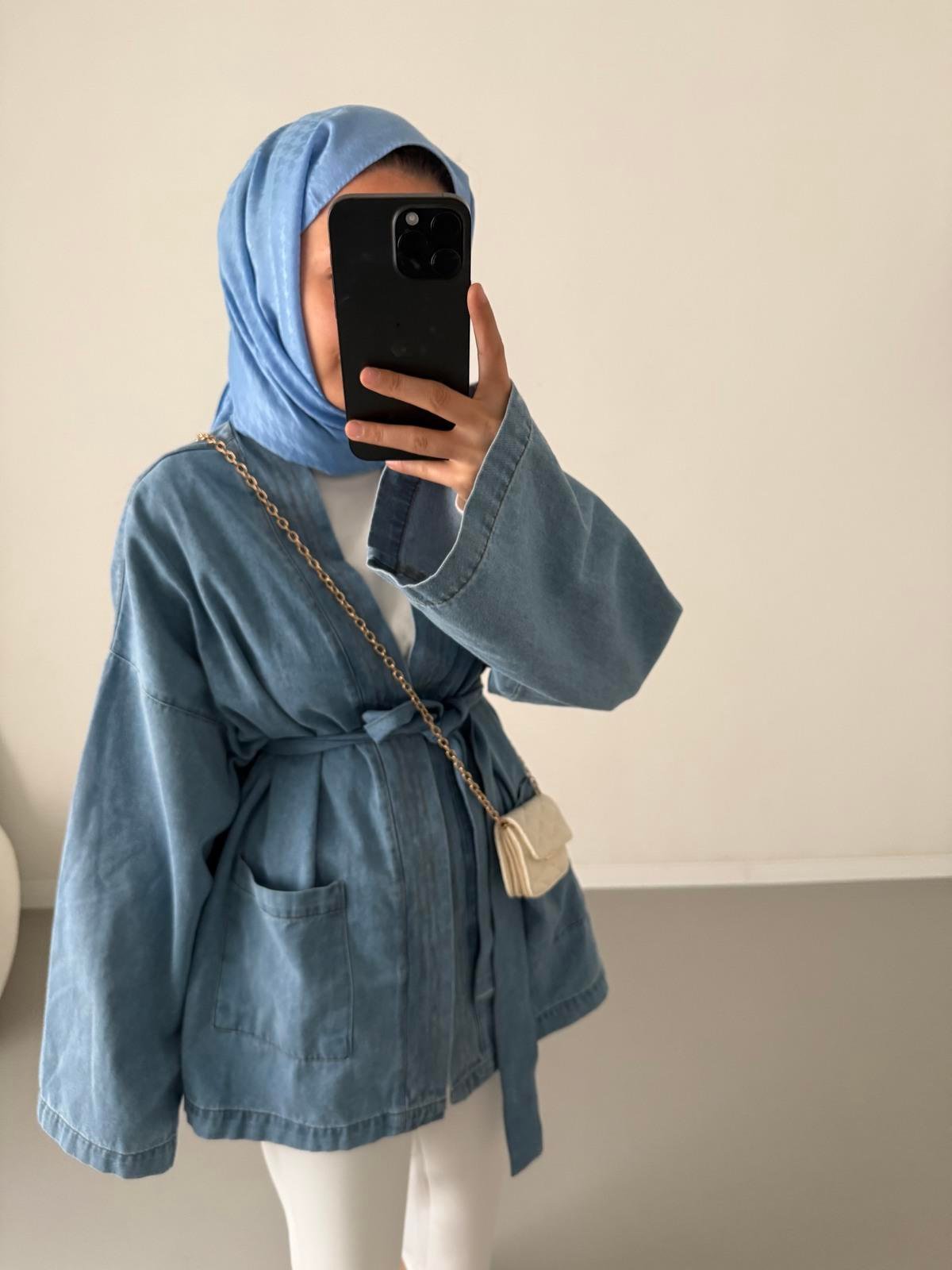 Kot Kimono Ceket - Mavi