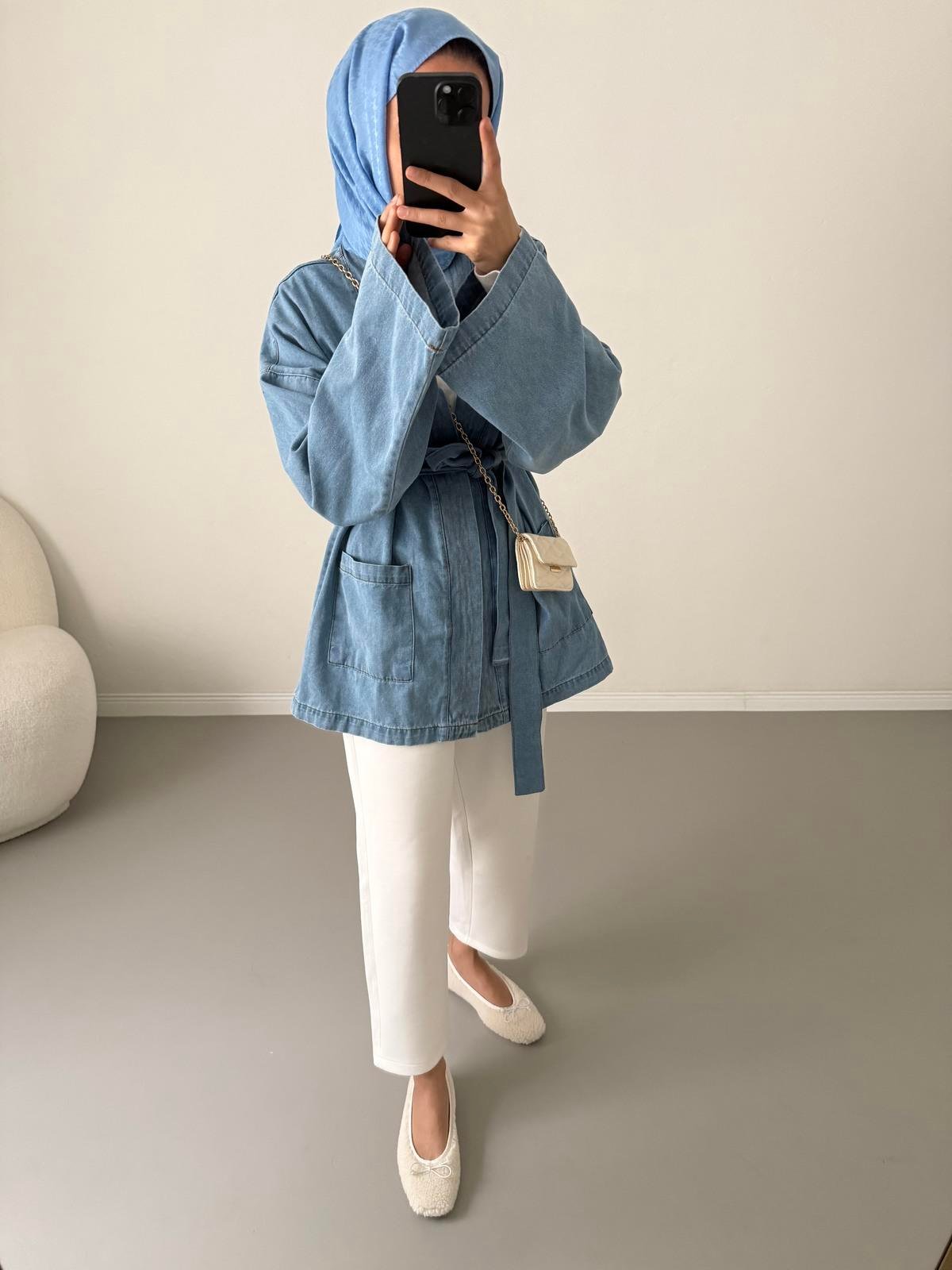 Kot Kimono Ceket - Mavi