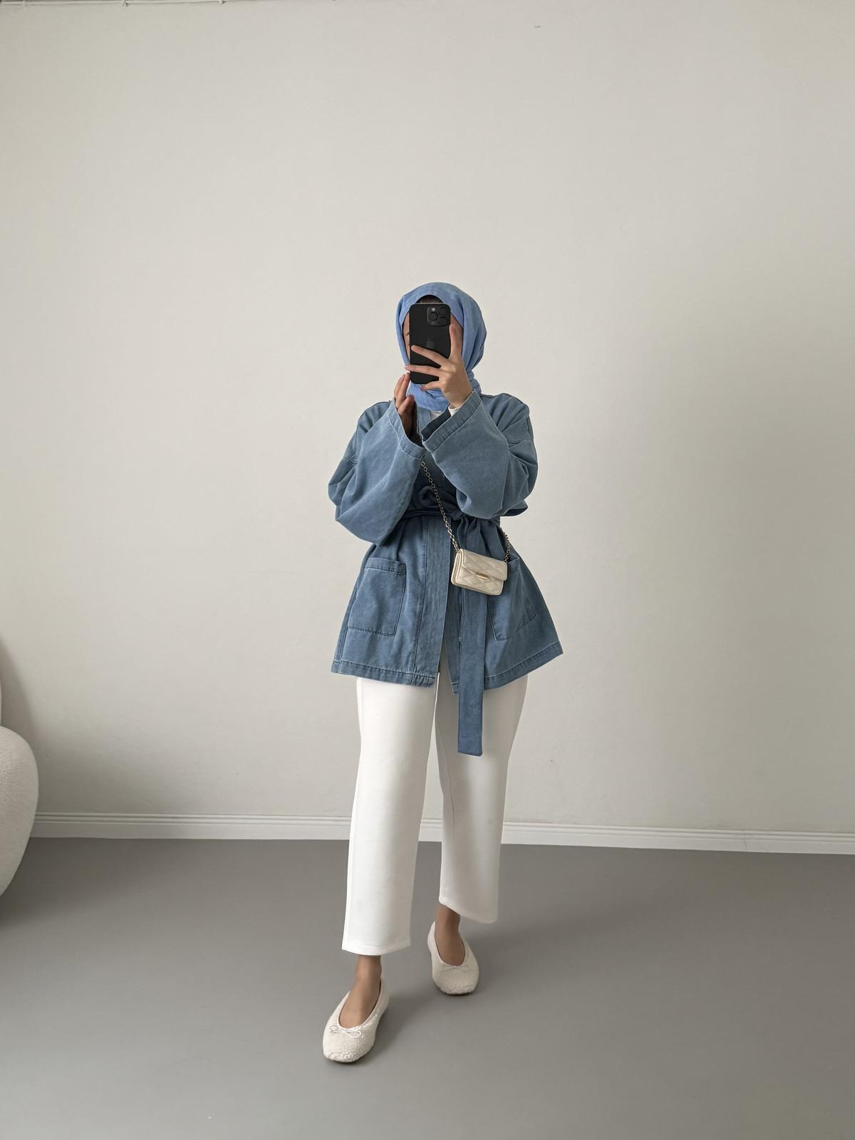 Kot Kimono Ceket - Mavi