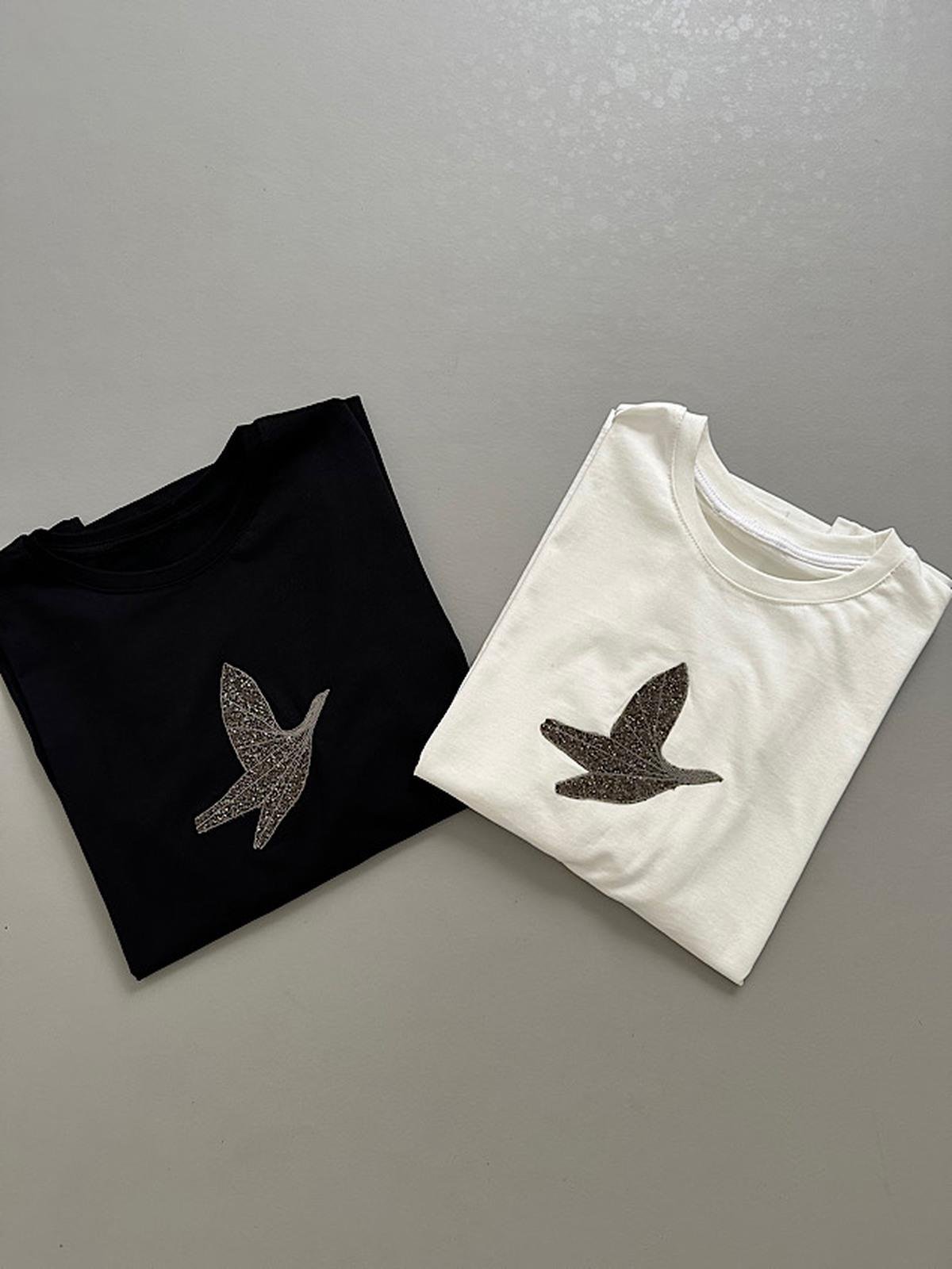 Kuş Taşlı Tshirt - Siyah