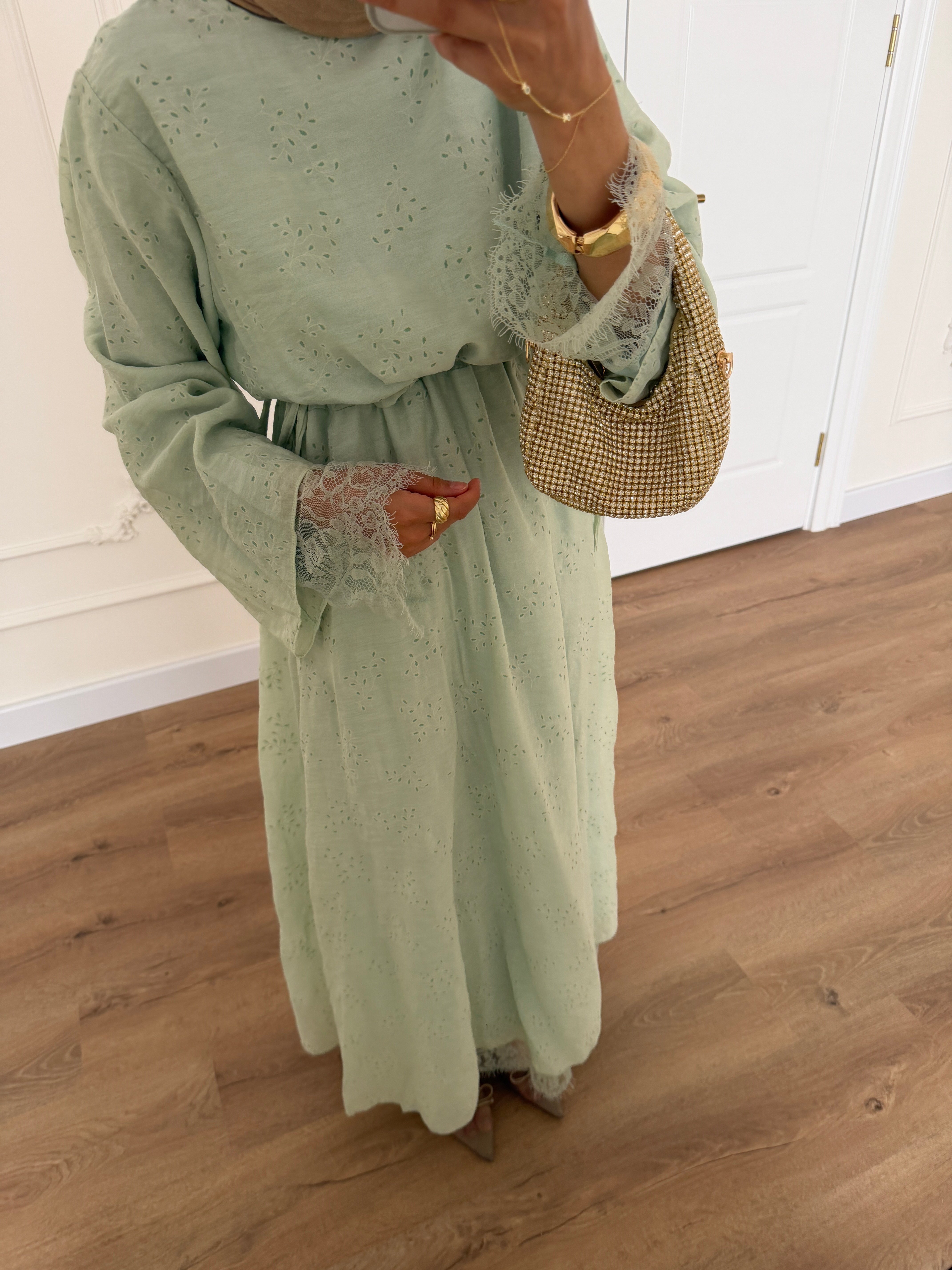 Luna Dantelli Elbise - Mint