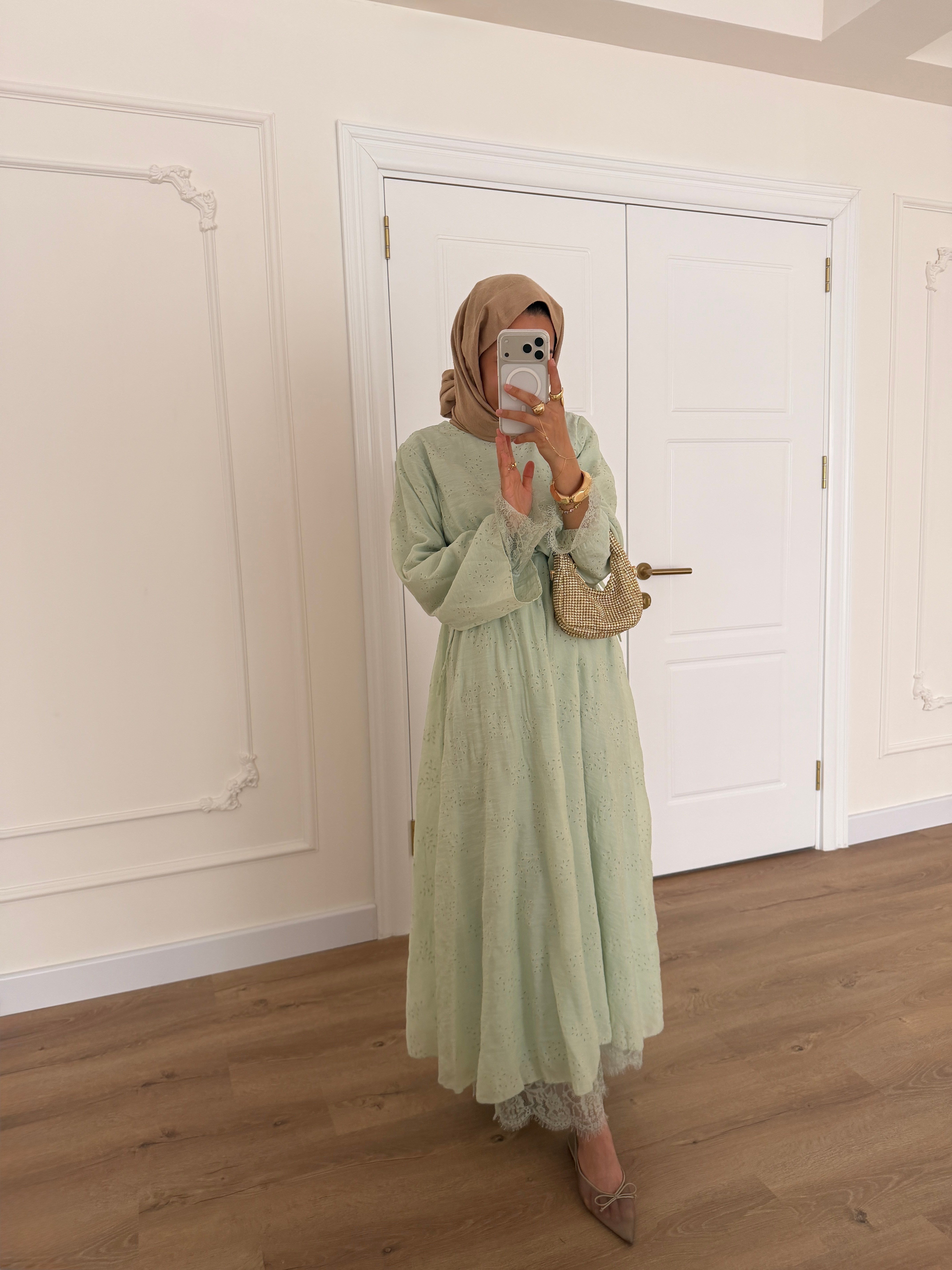Luna Dantelli Elbise - Mint