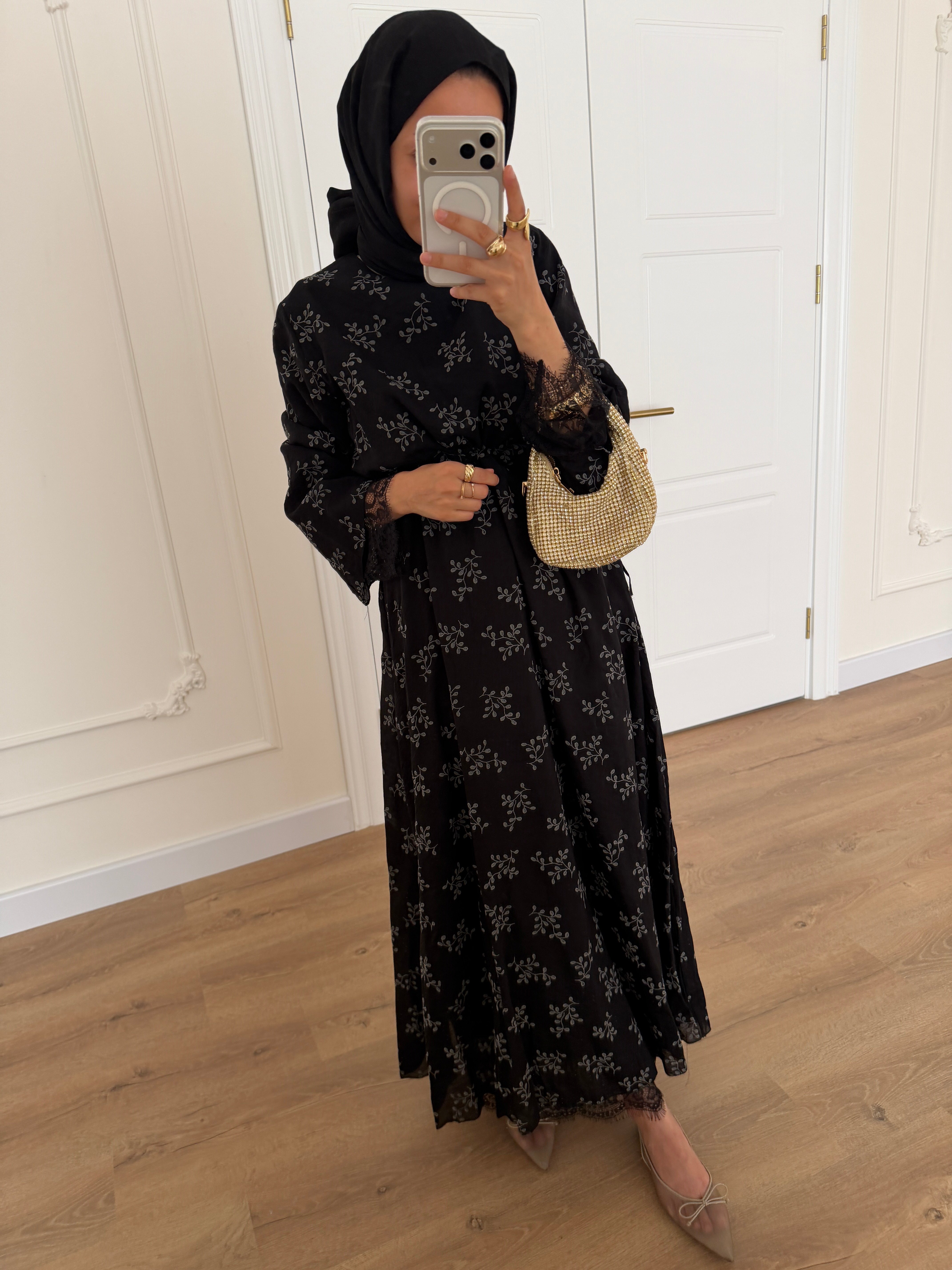 Luna Dantelli Elbise - Siyah