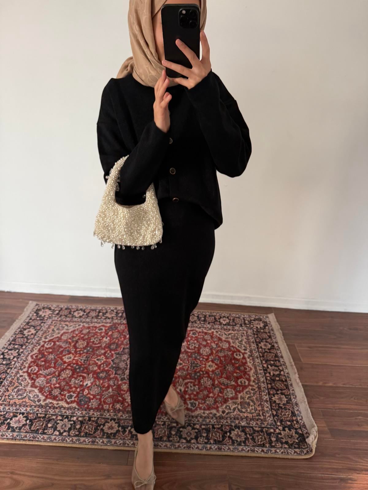 Merserize Triko Takım - Siyah