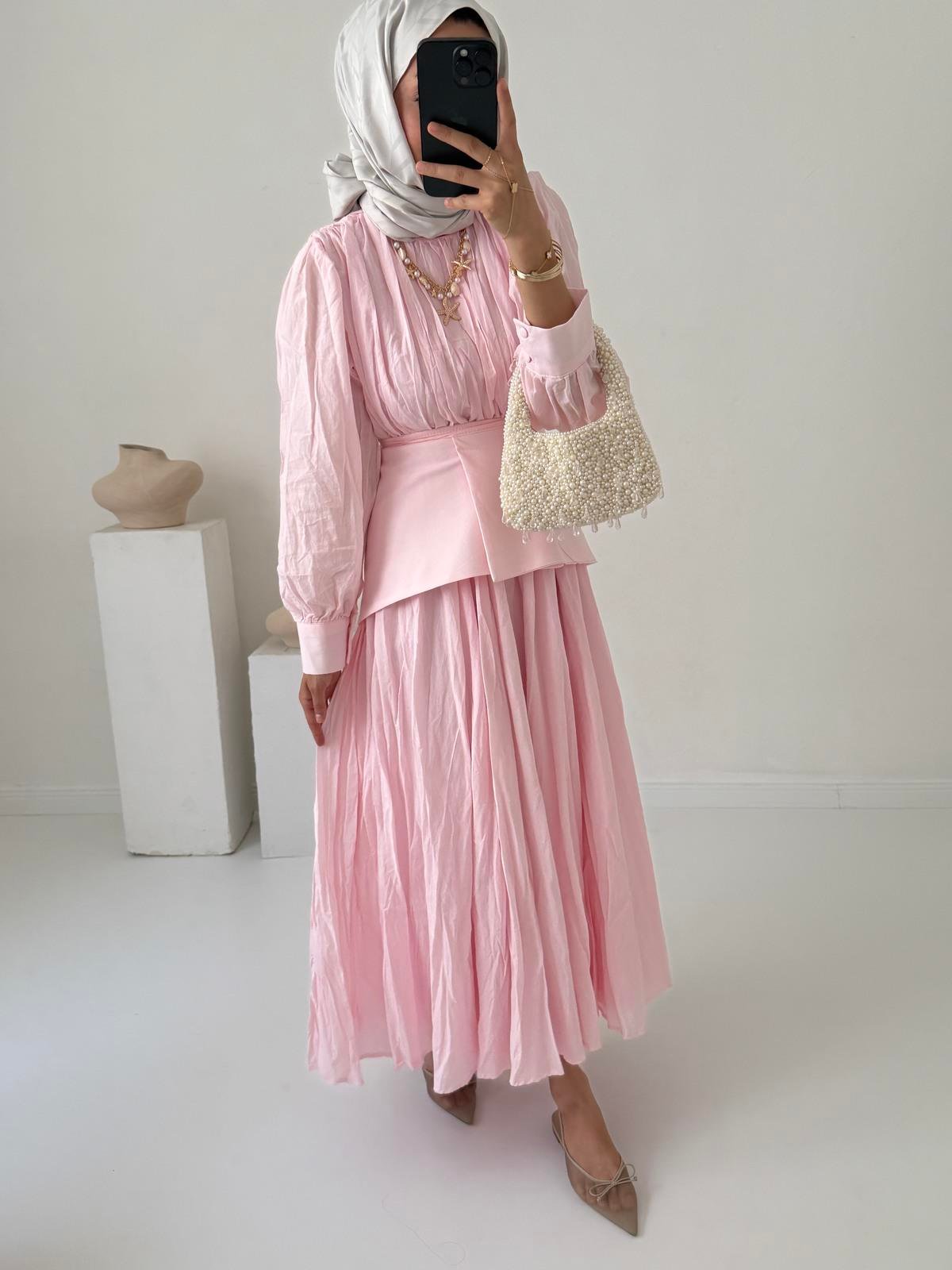 Mia Keten Elbise - Pembe
