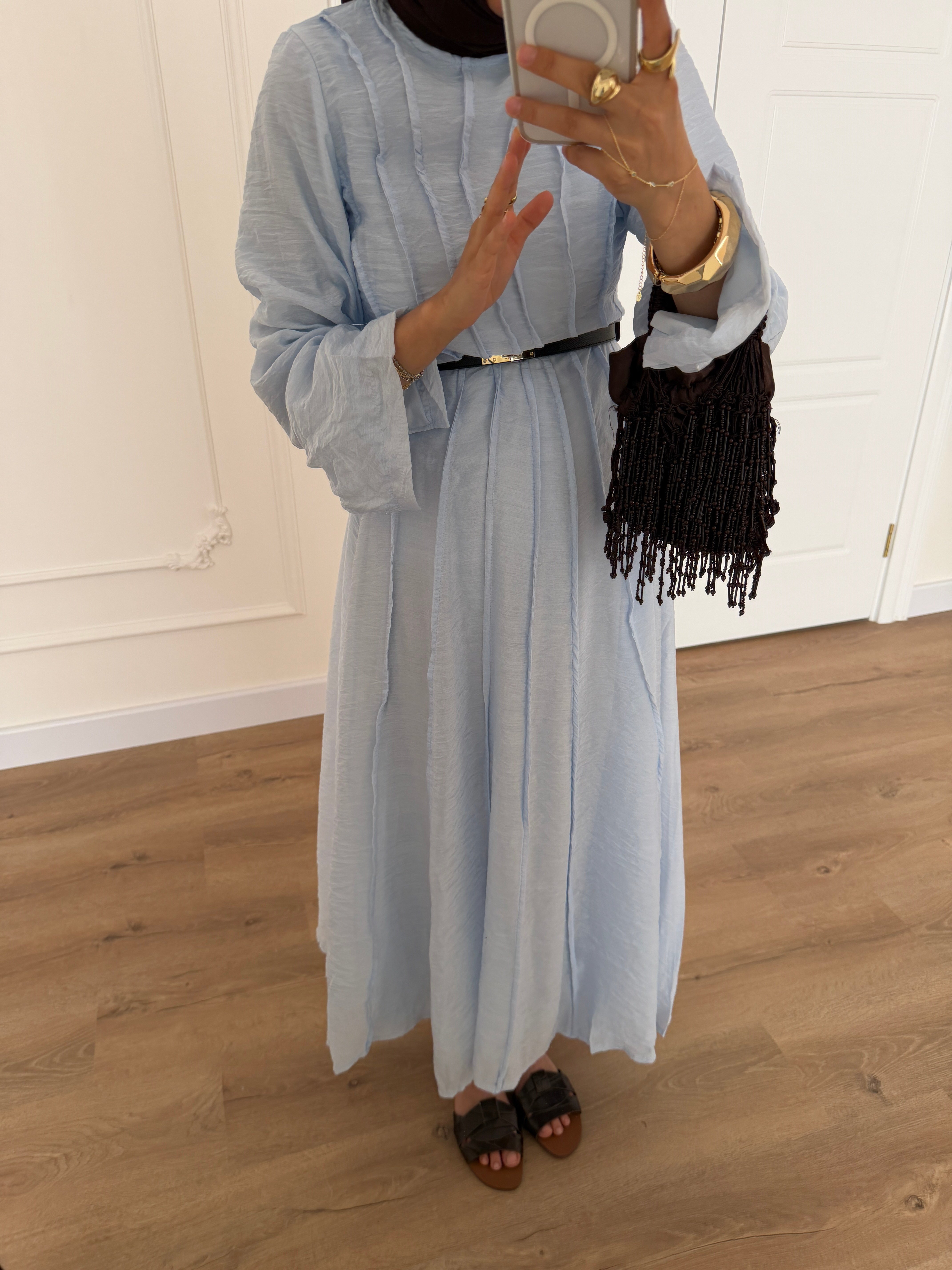 Pamuklu Vual Elbise - Mavi