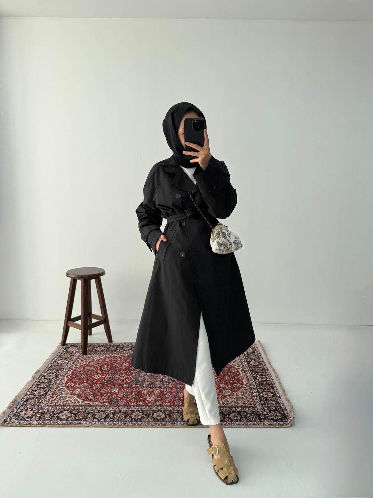 Premium Kalite Trençkot - Siyah