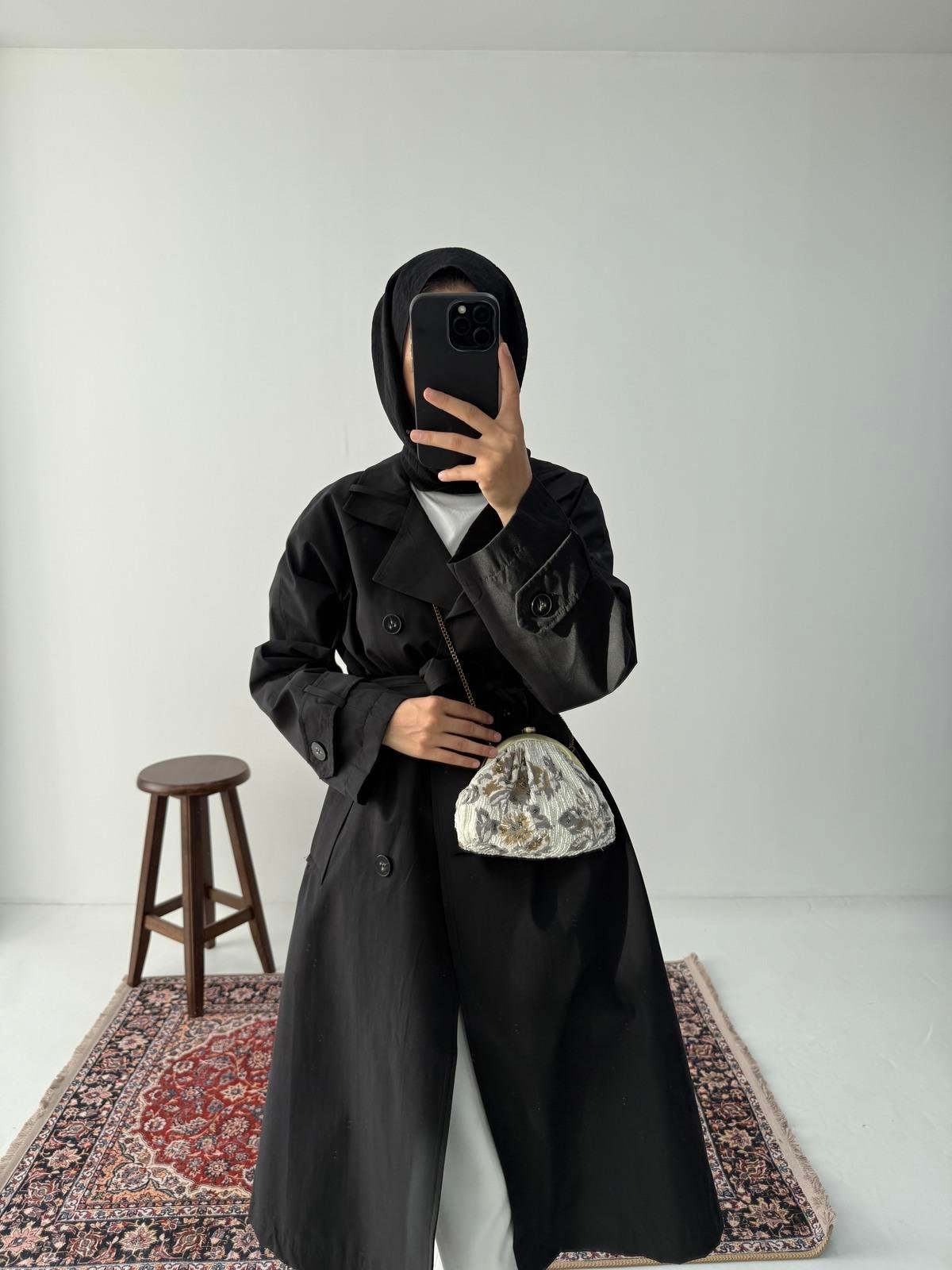 Premium Kalite Trençkot - Siyah