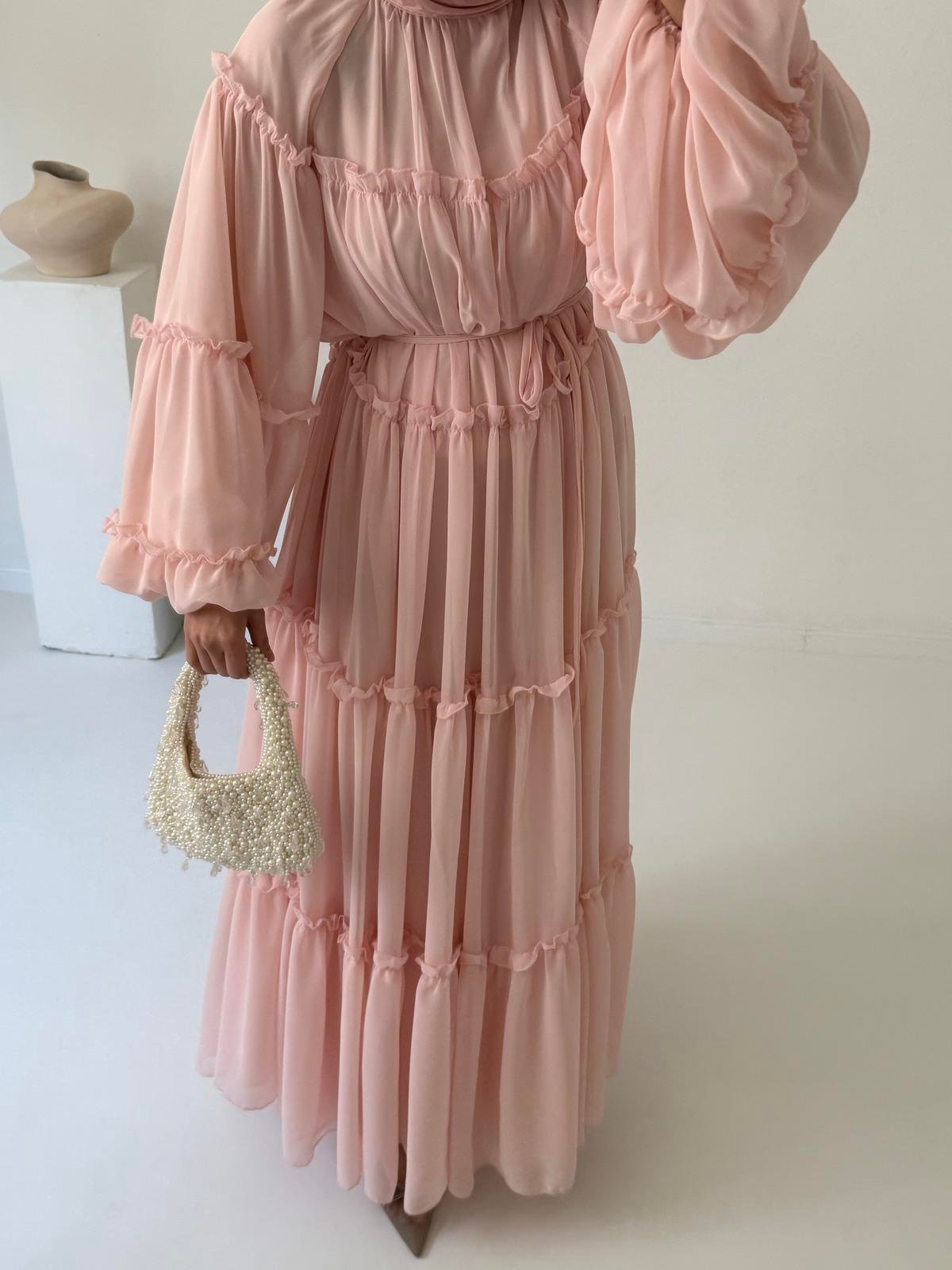 Prenses Şifon Elbise - Pembe