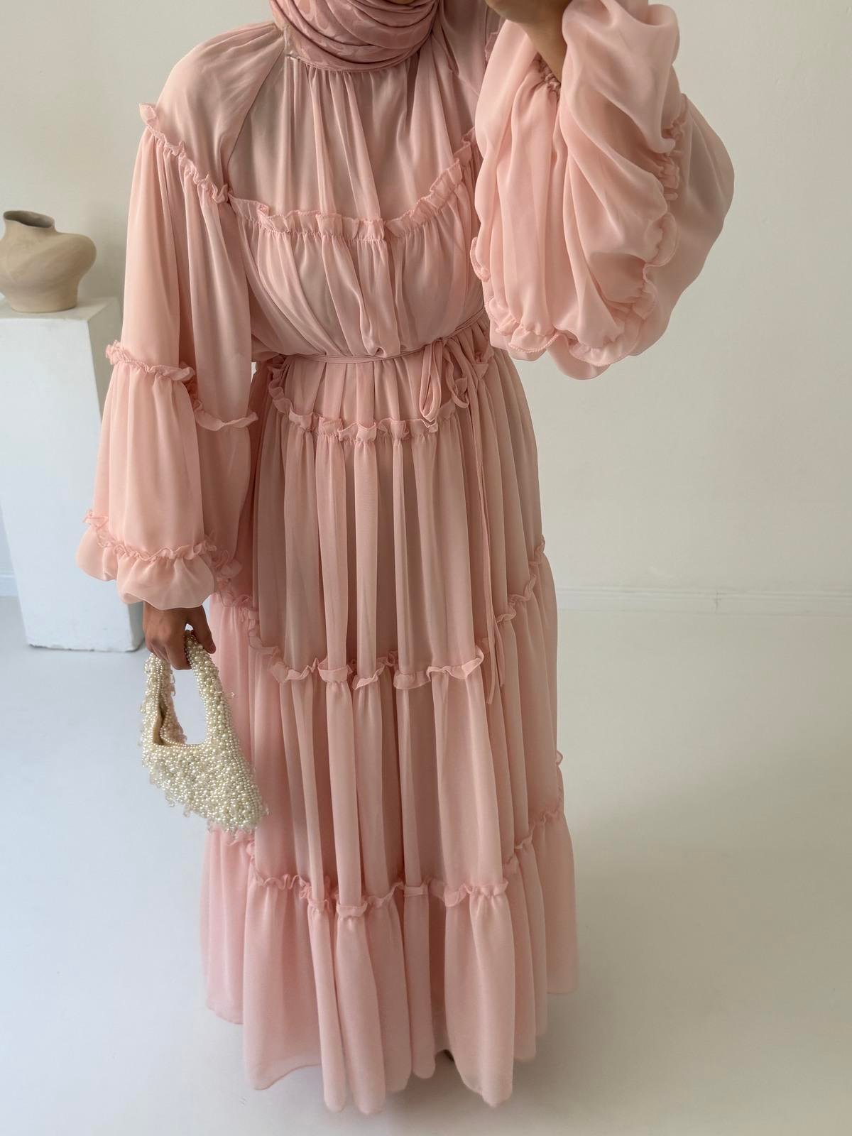 Prenses Şifon Elbise - Pembe