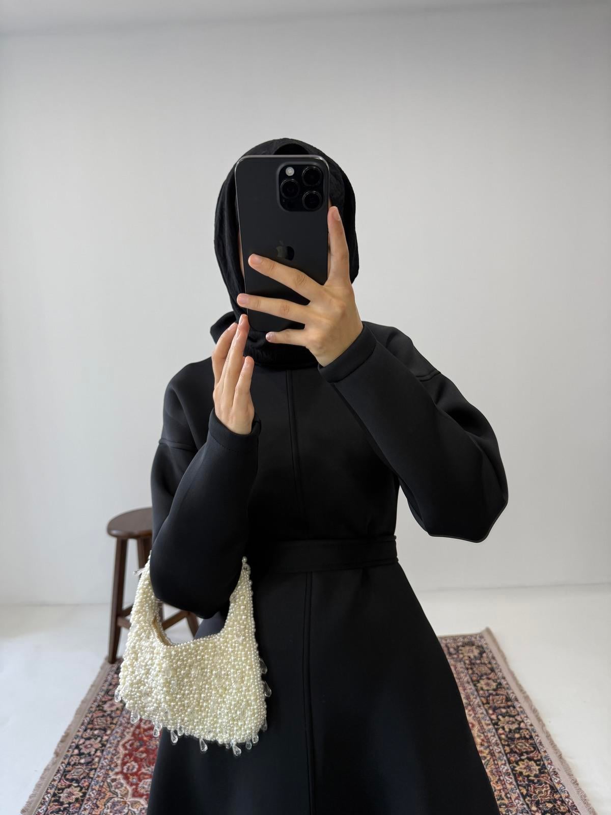 Puff Scuba Elbise - Siyah