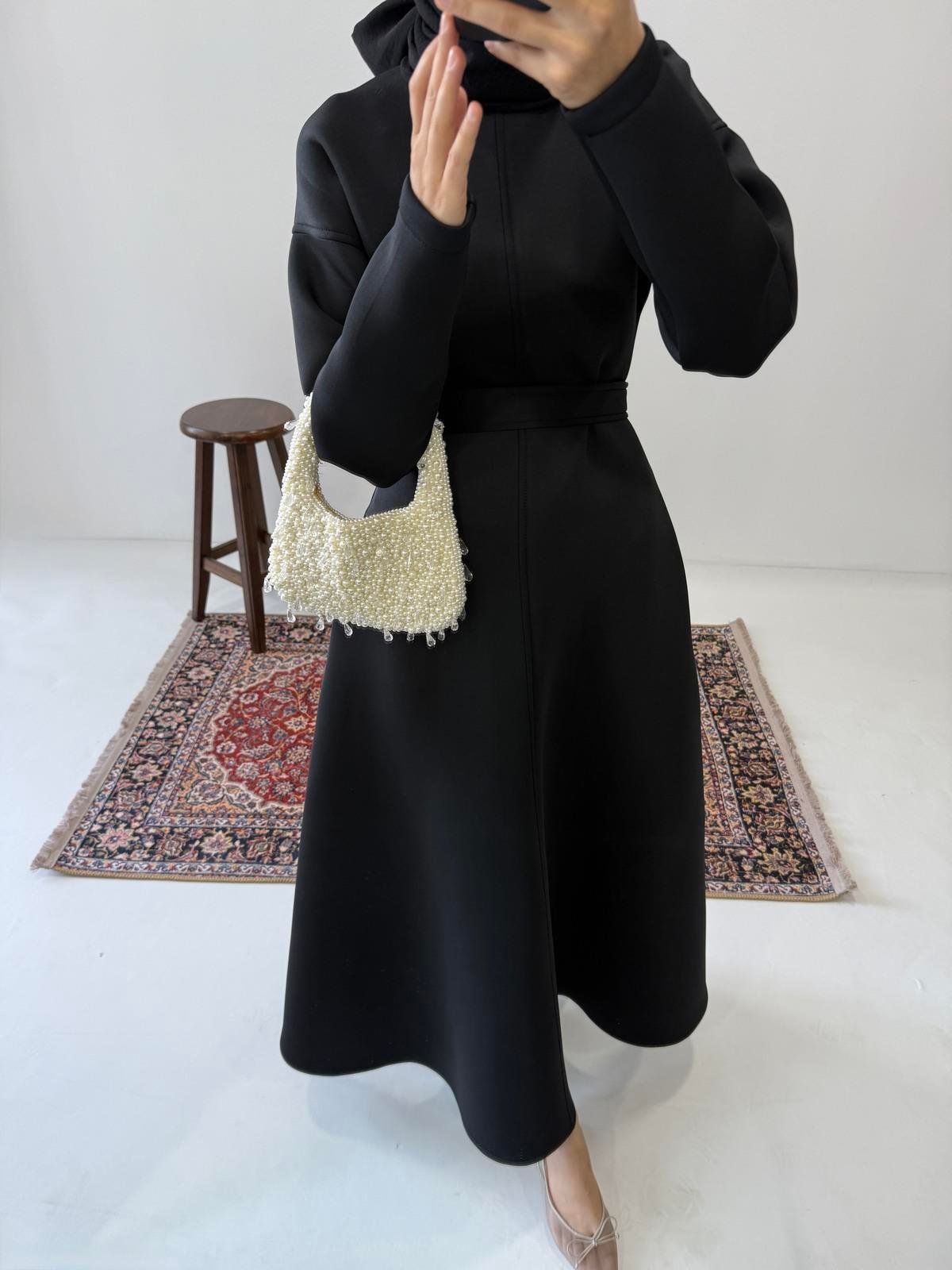Puff Scuba Elbise - Siyah