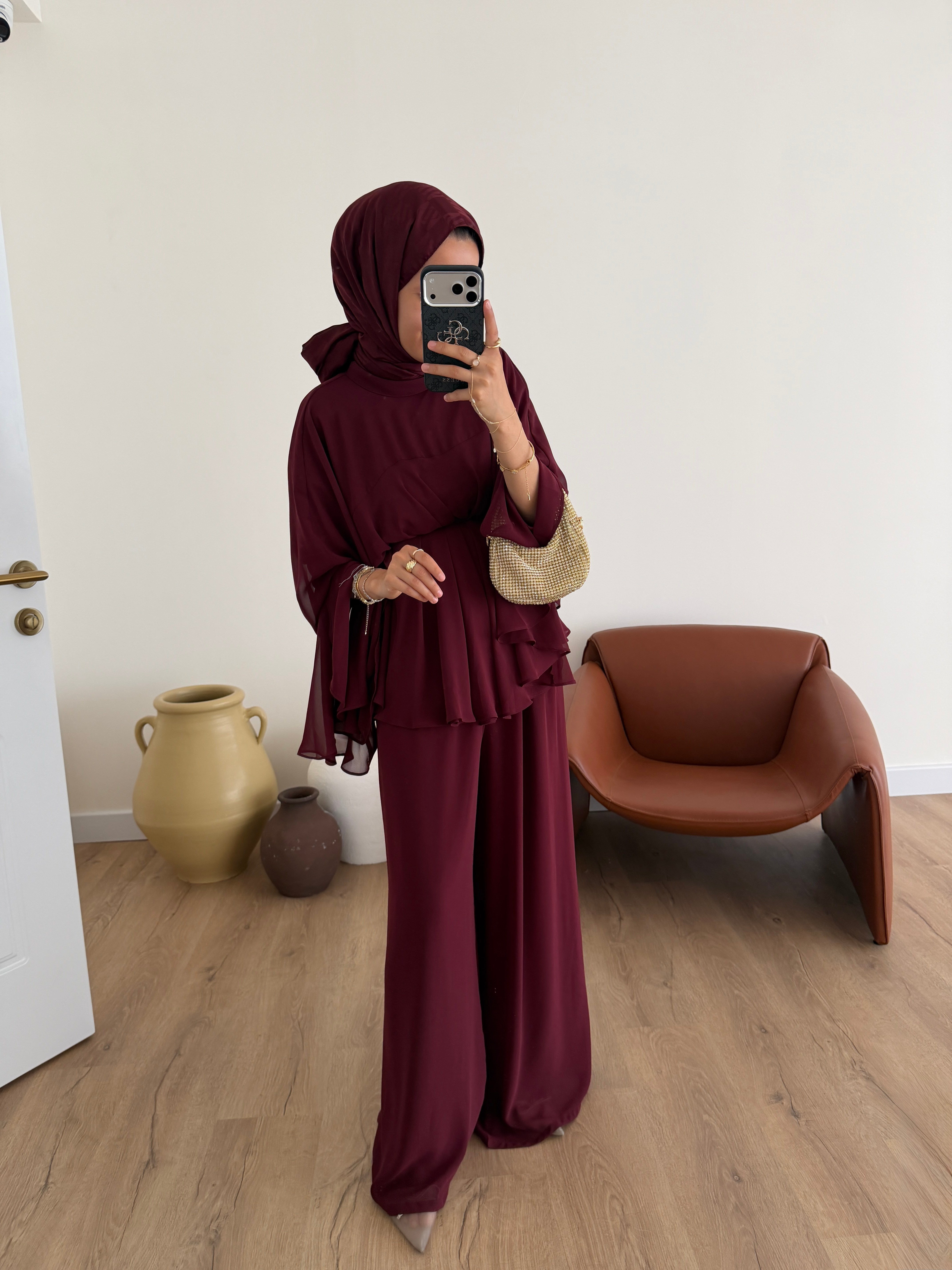Selay Şifon Takım - Bordo