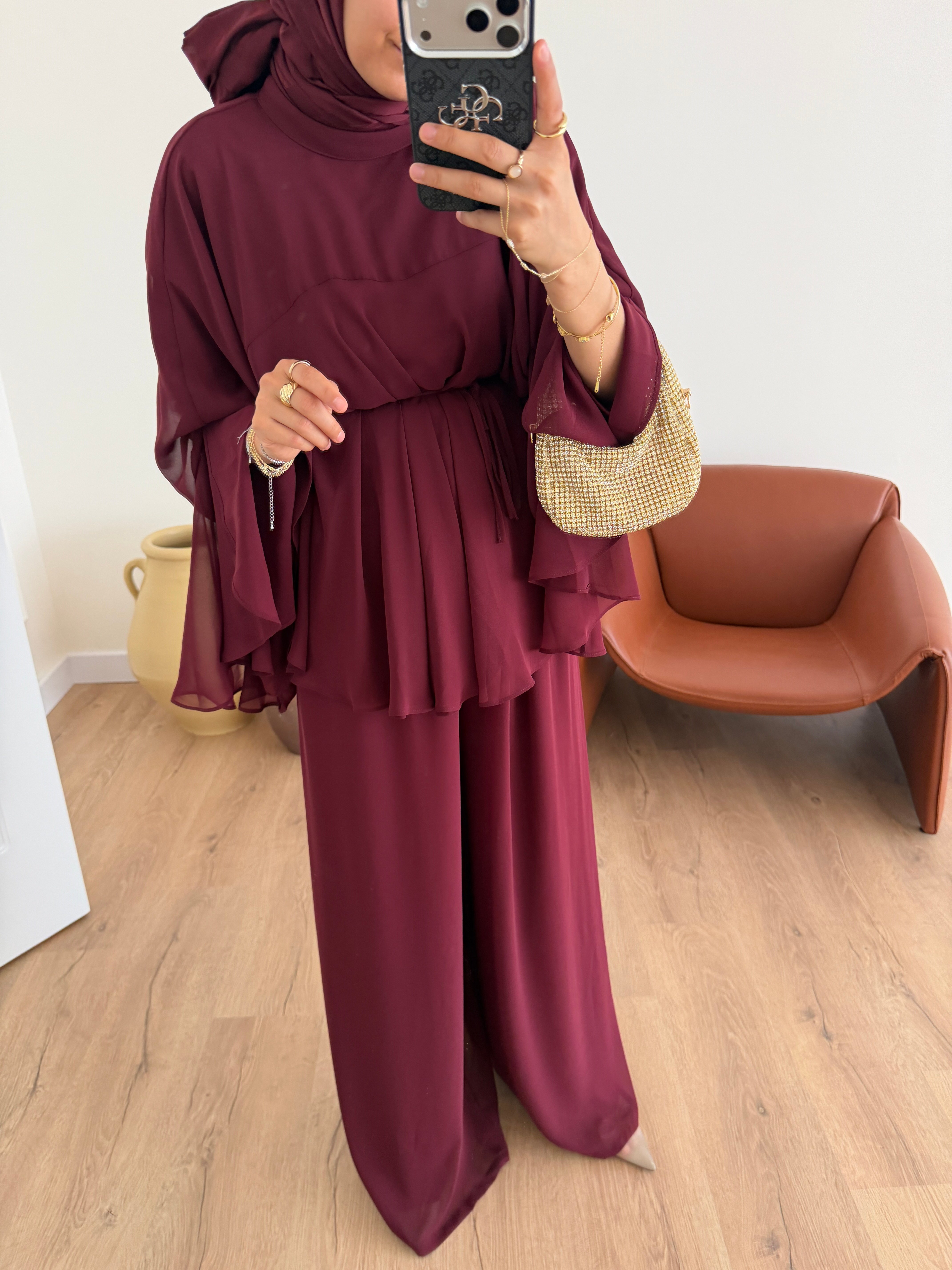 Selay Şifon Takım - Bordo