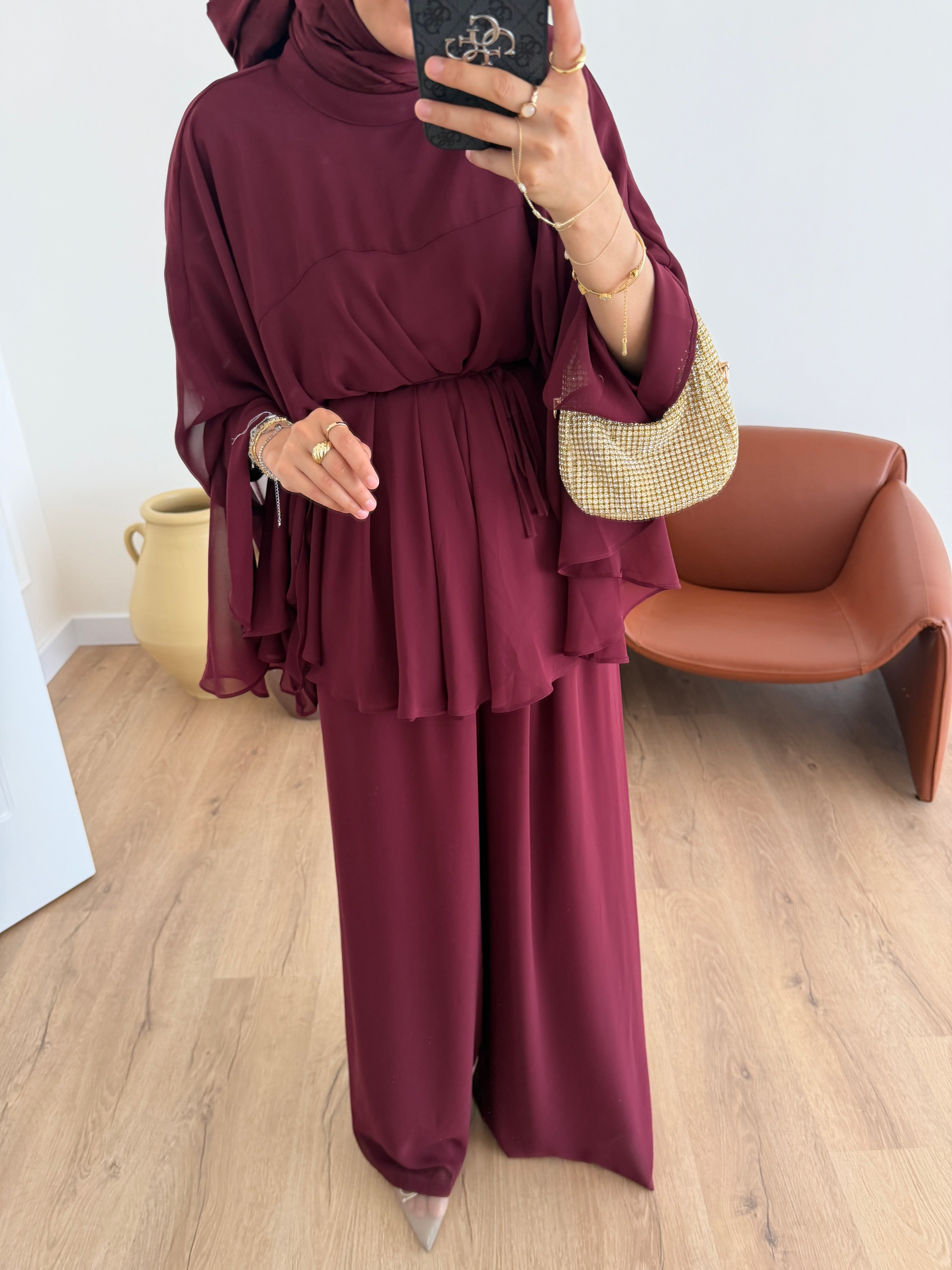 Selay Şifon Takım - Bordo