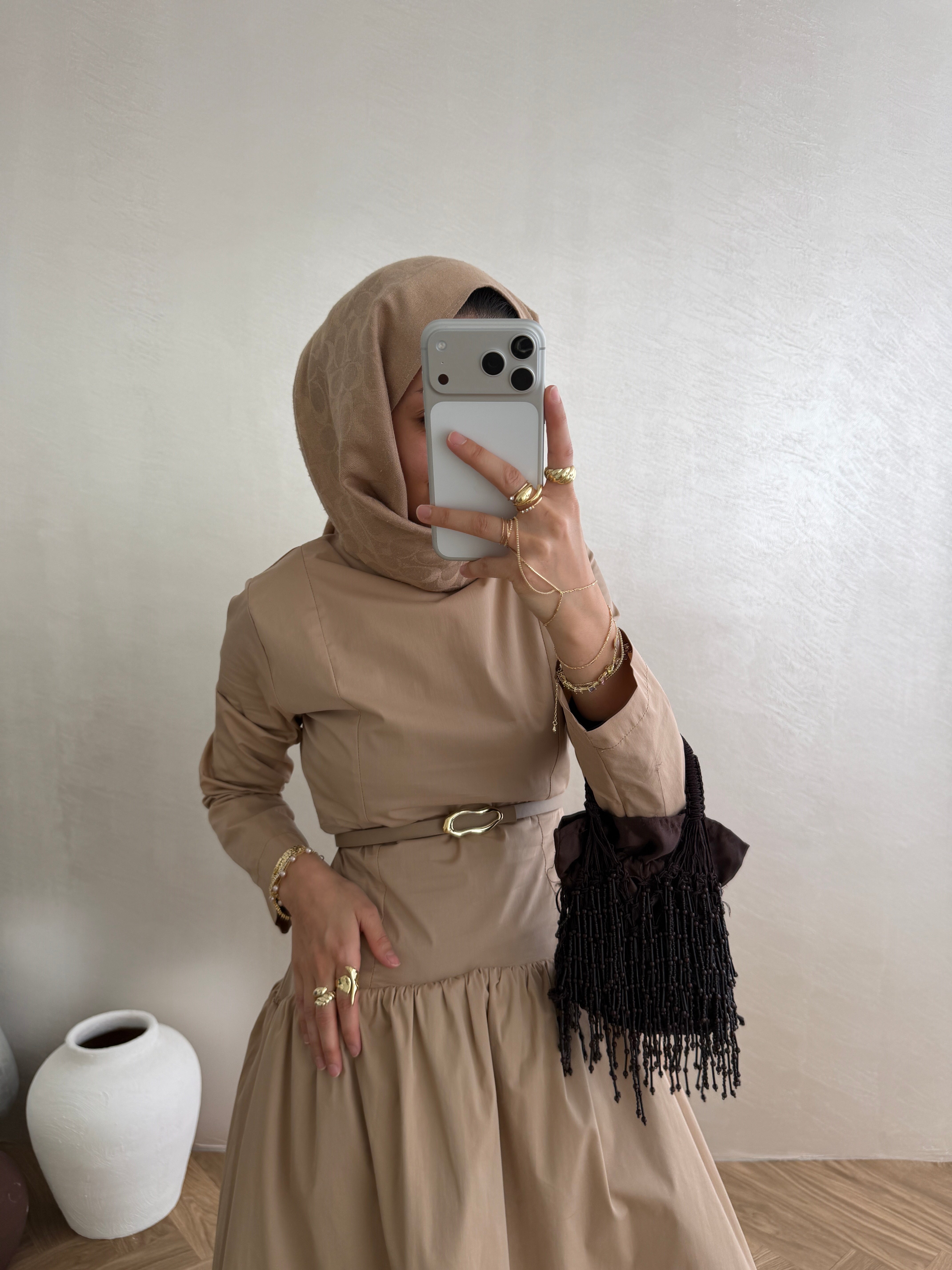 Volanlı Poplin Elbise - Camel
