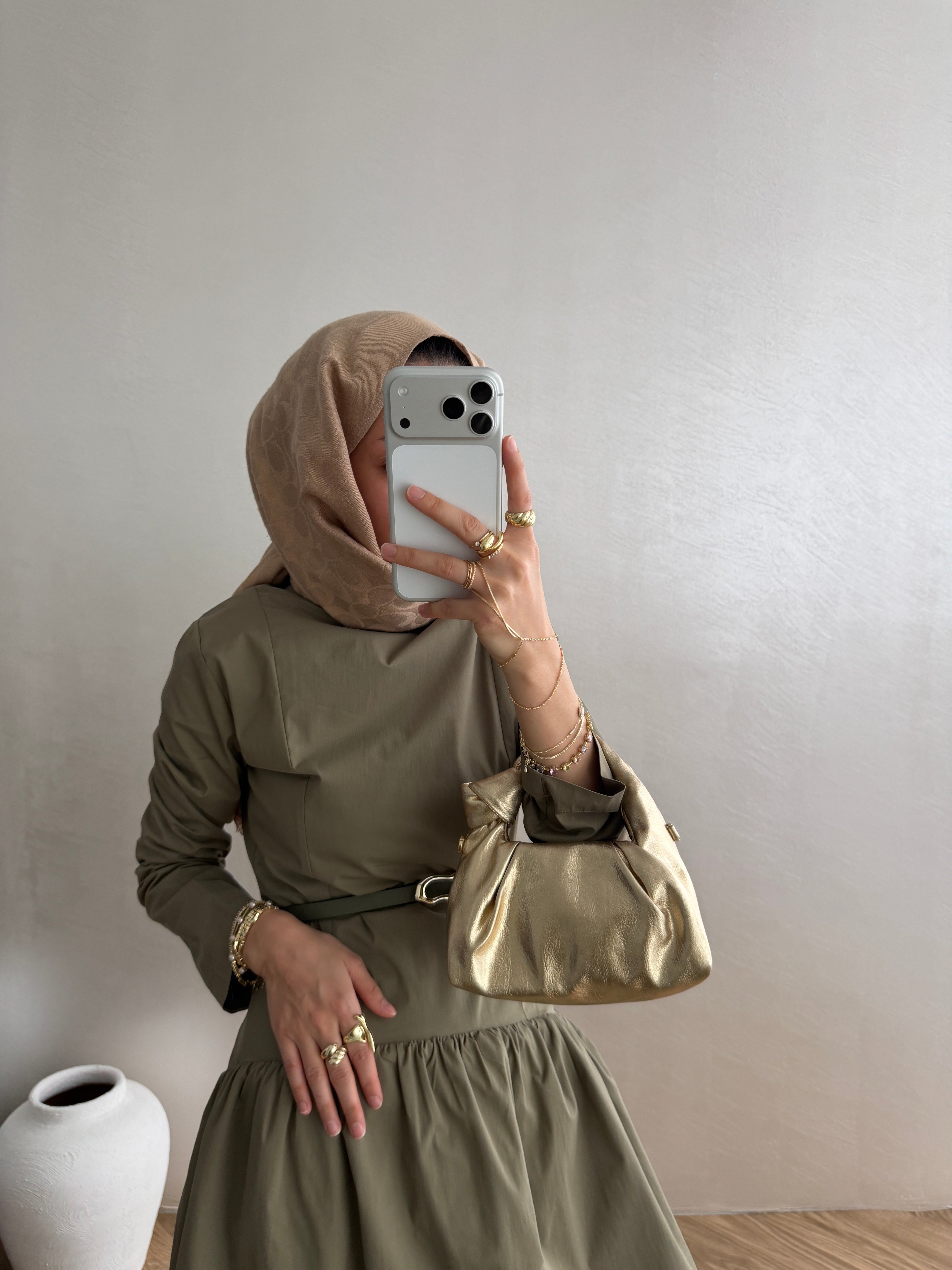 Volanlı Poplin Elbise - Haki