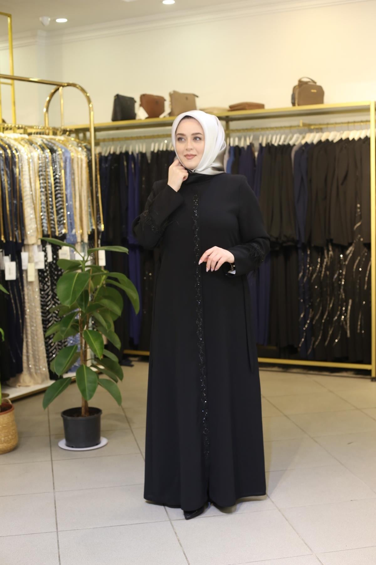 2760 CODE SLEEVES FEATHERED STONE ABAYA