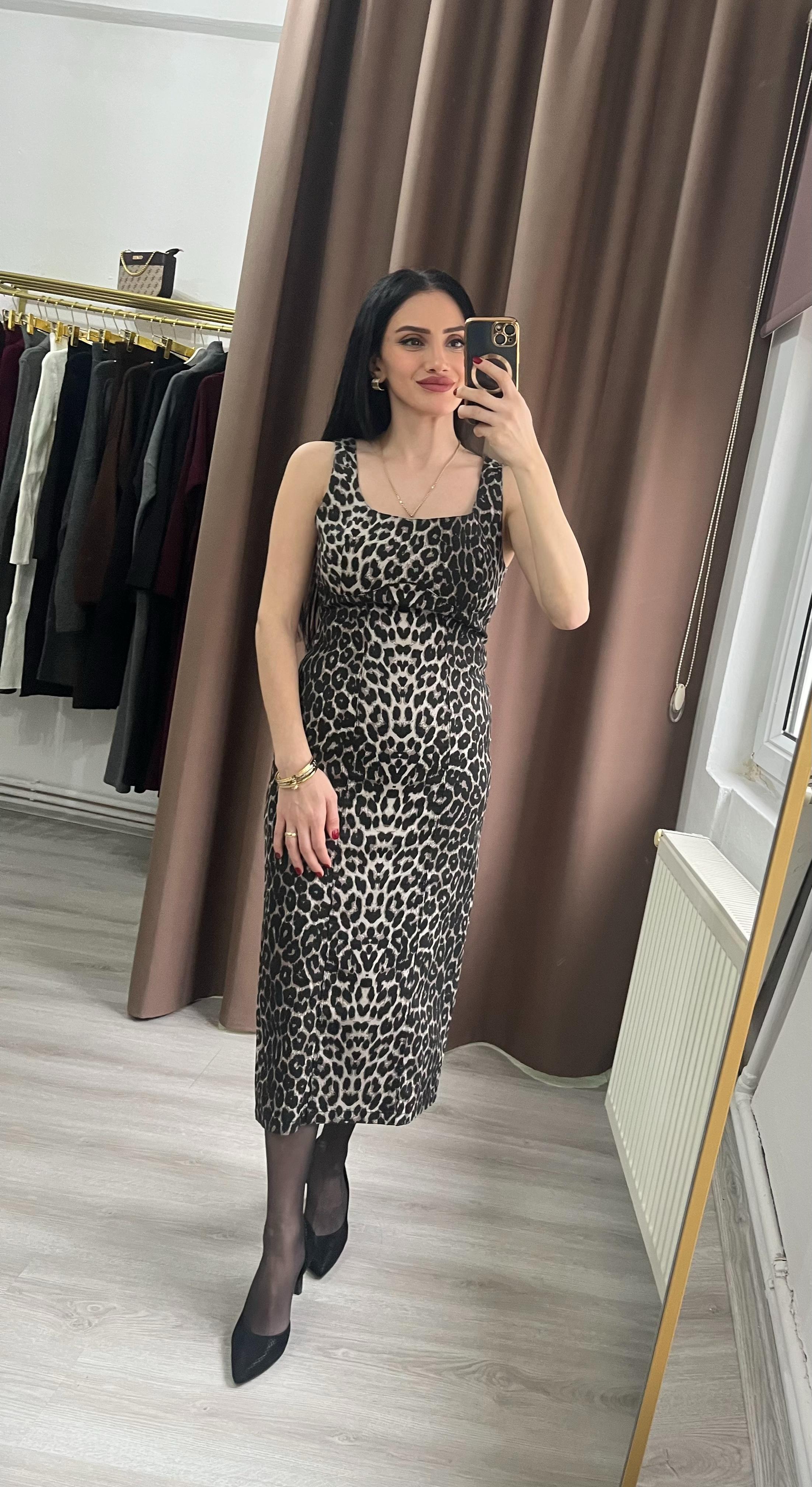 Leopar Kalem Elbise