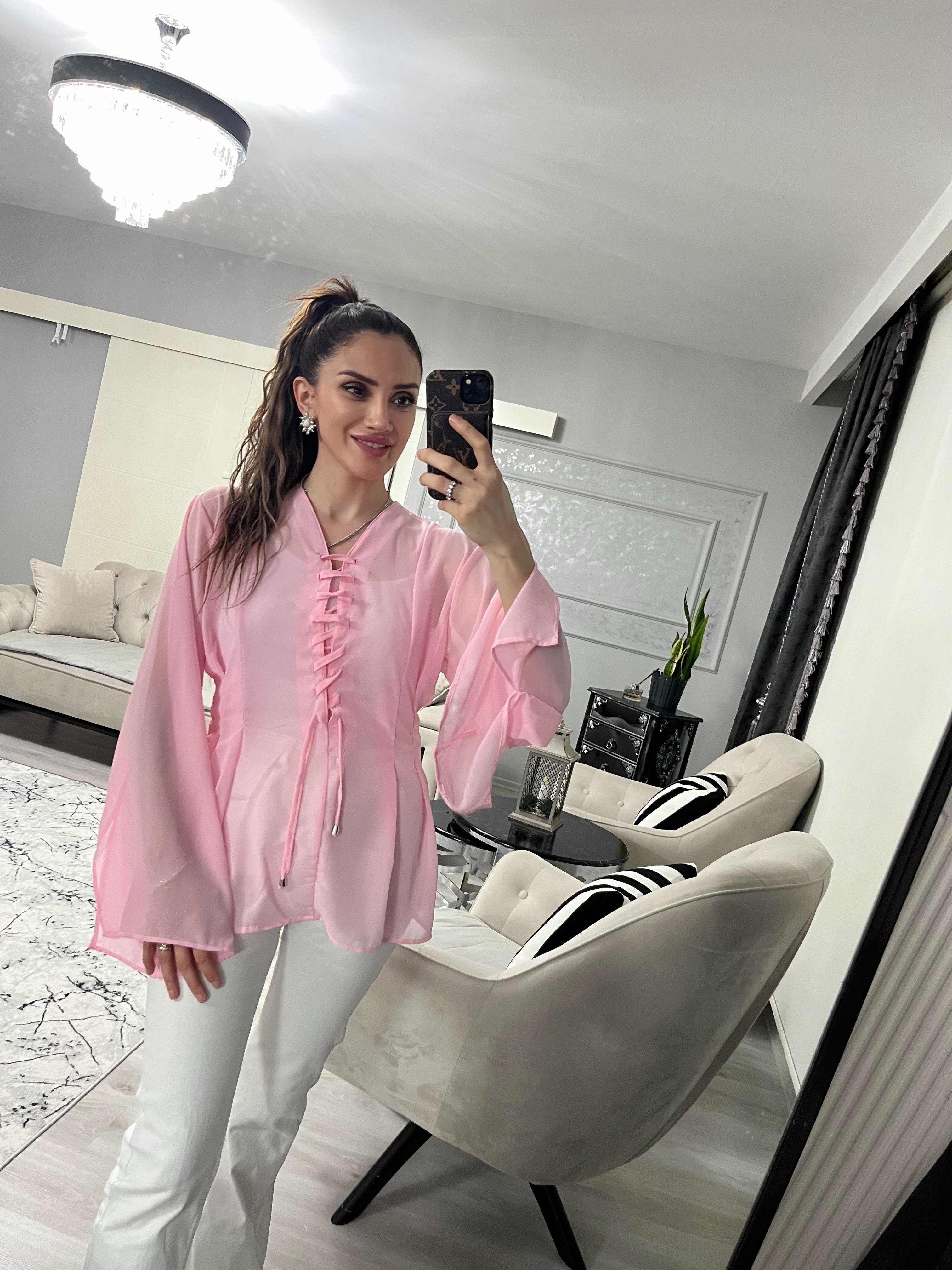 Pembe Şifon Bluz