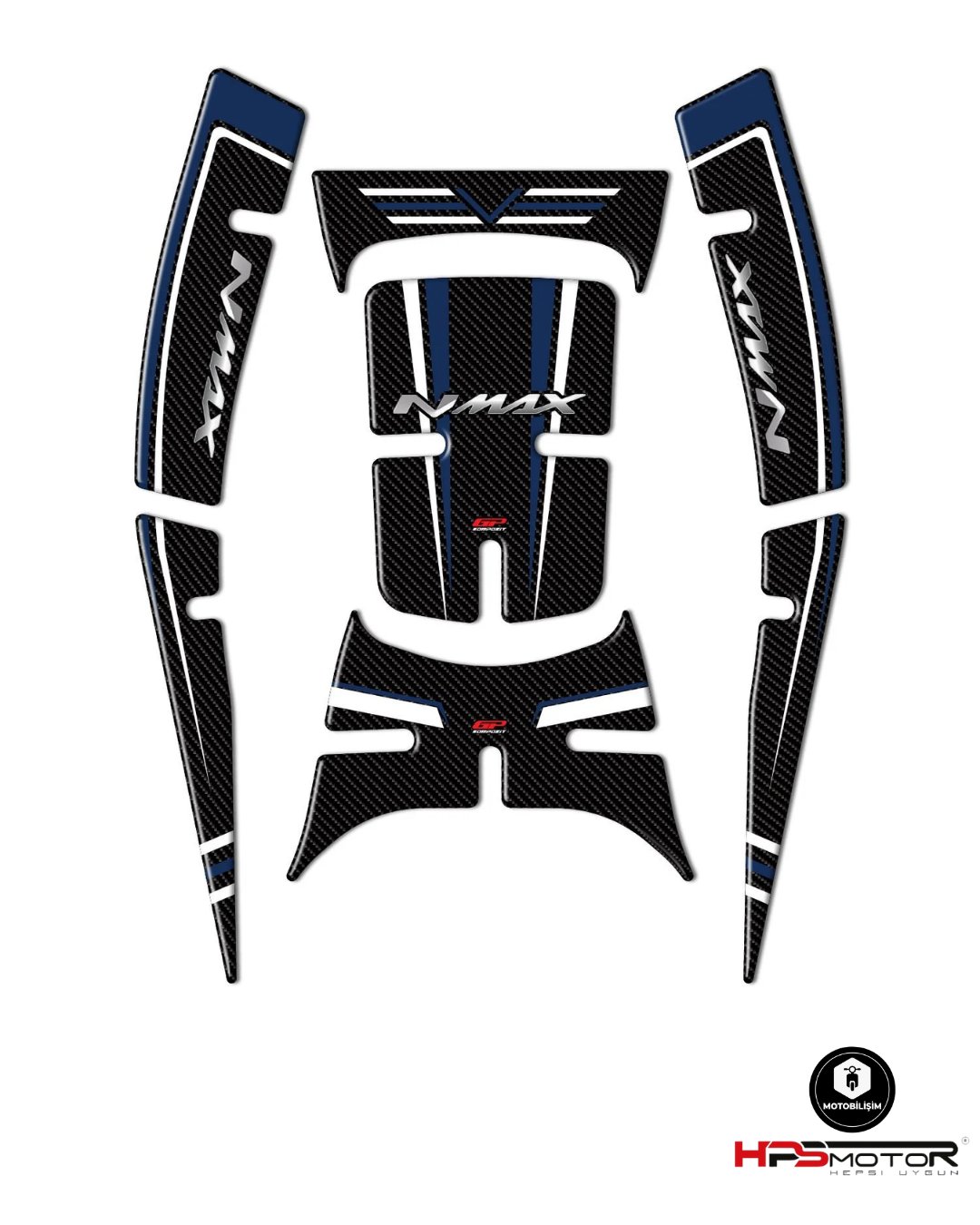 GP Kompozit Yamaha NMAX 125 / 155 2021-2024 Uyumlu Tank Pad Seti Mavi