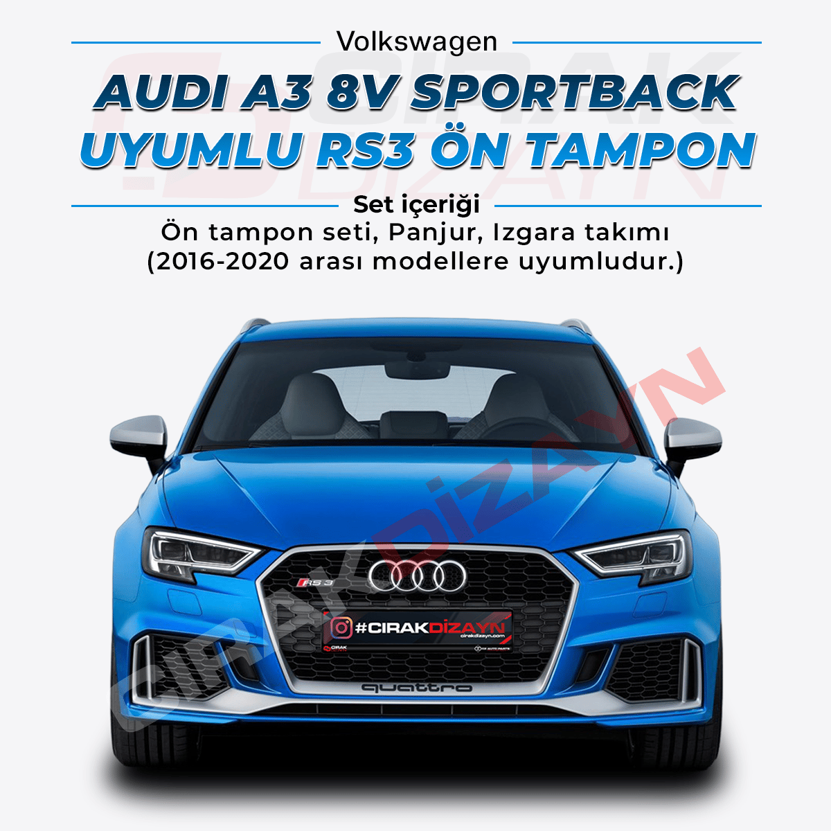 AudiAudi A3 8V Sportback Uyumlu RS3 Ön Tampon 2016-2020A3-A6-A8