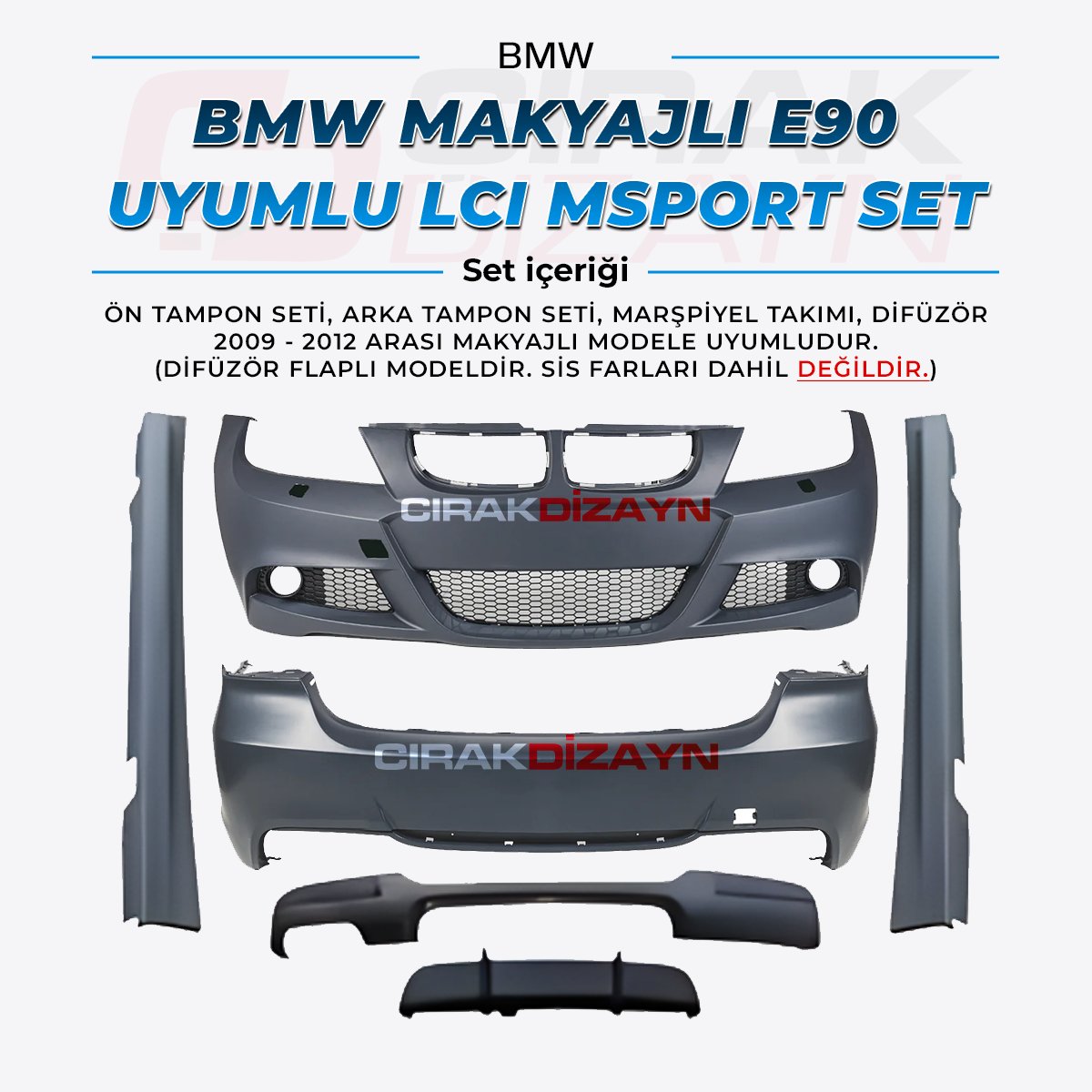 BMWBMW E90 Uyumlu 2009-2012 MAKYAJLI Uyumlu LCI M Sport Dönüşüm SetiBmw
