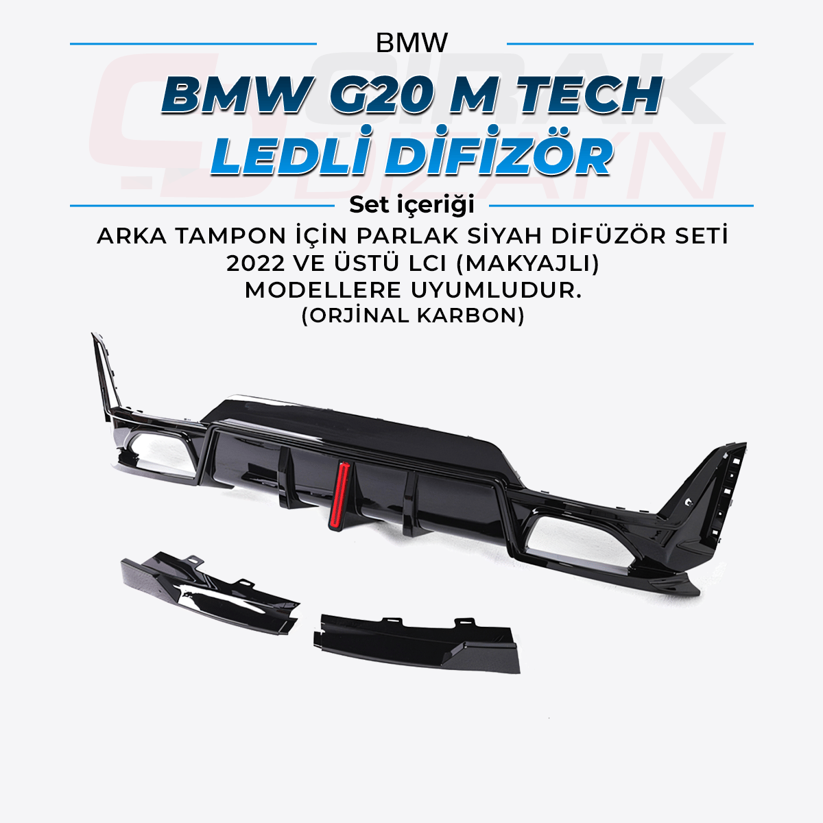 BMWBMW G20 2022+  PRE LCI (Makyajsız) Uyumlu MTech Ledli DifüzörG20