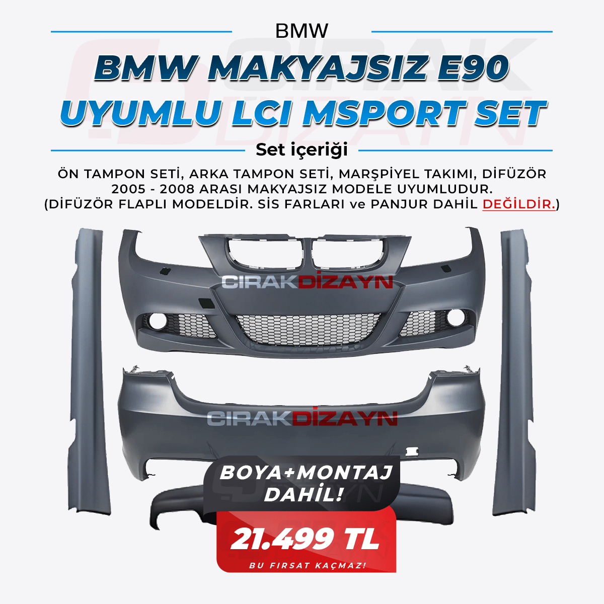 BMWBMW MAKYAJSIZ E90 UYUMLU LCI M SPORT SET | BOYA MONTAJ DAHİLBOYA MONTAJ DAHİL KAMPANYASI