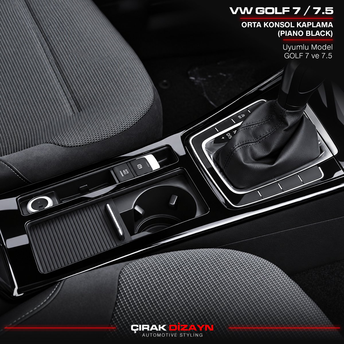 VolkswagenVolkswagen Golf 7 ve 7.5 Uyumlu Piano Black Orta Konsol Kaplamaİç Aksesuar