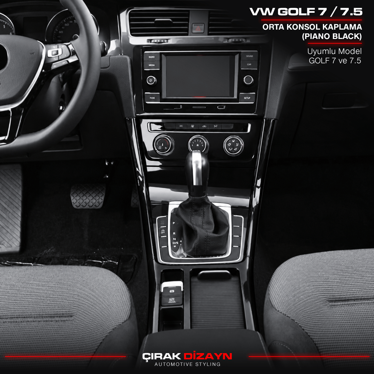 VolkswagenVolkswagen Golf 7 ve 7.5 Uyumlu Piano Black Orta Konsol Kaplamaİç Aksesuar